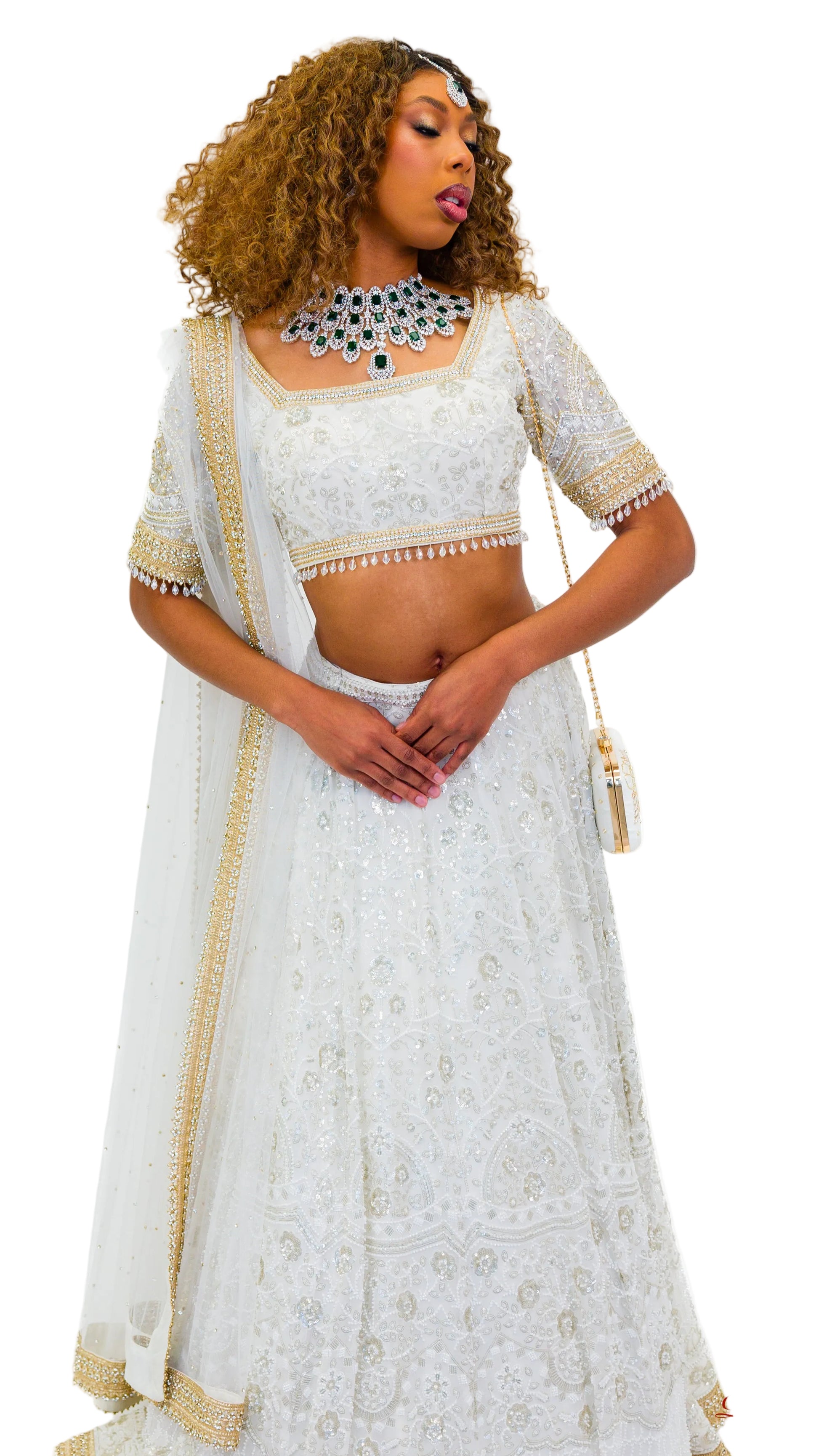 White Gold-Beaded Bridal Lehnga