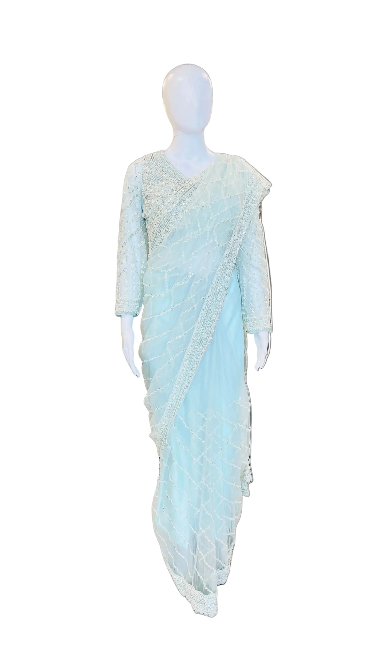Sky-Blue Color Net Saree