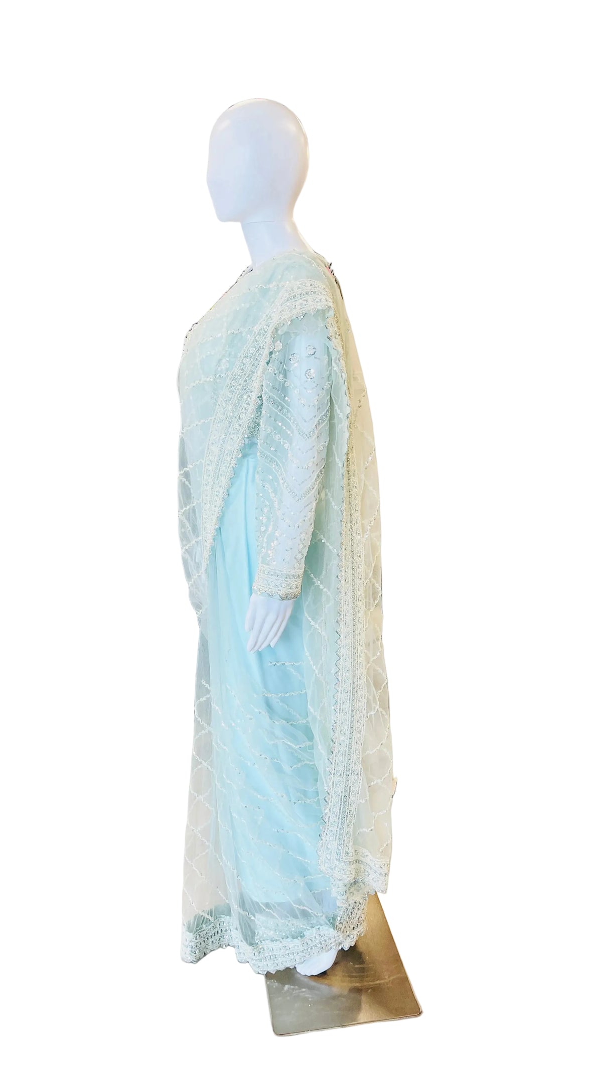 Sky-Blue Color Net Saree