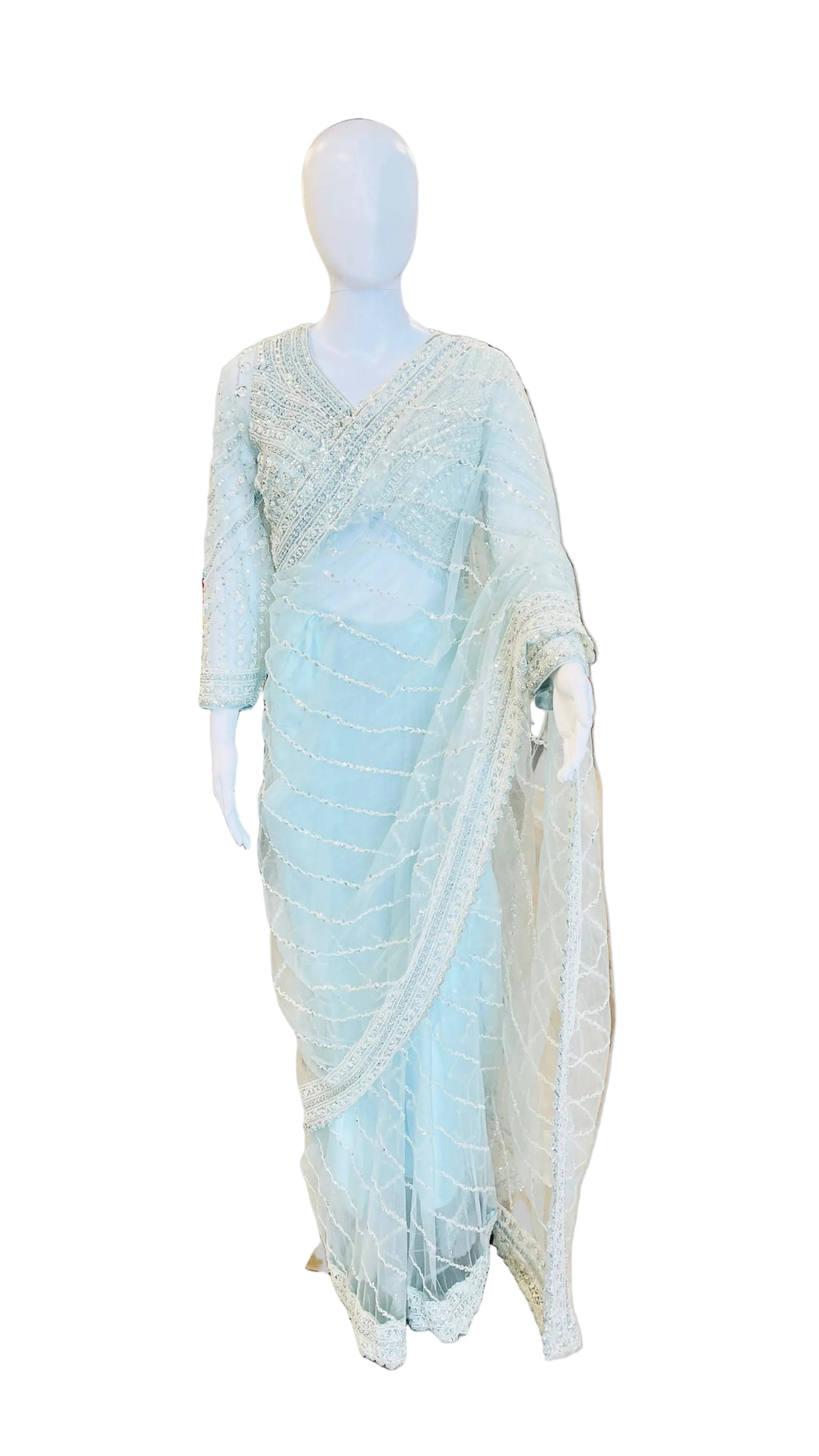 Sky-Blue Color Net Saree