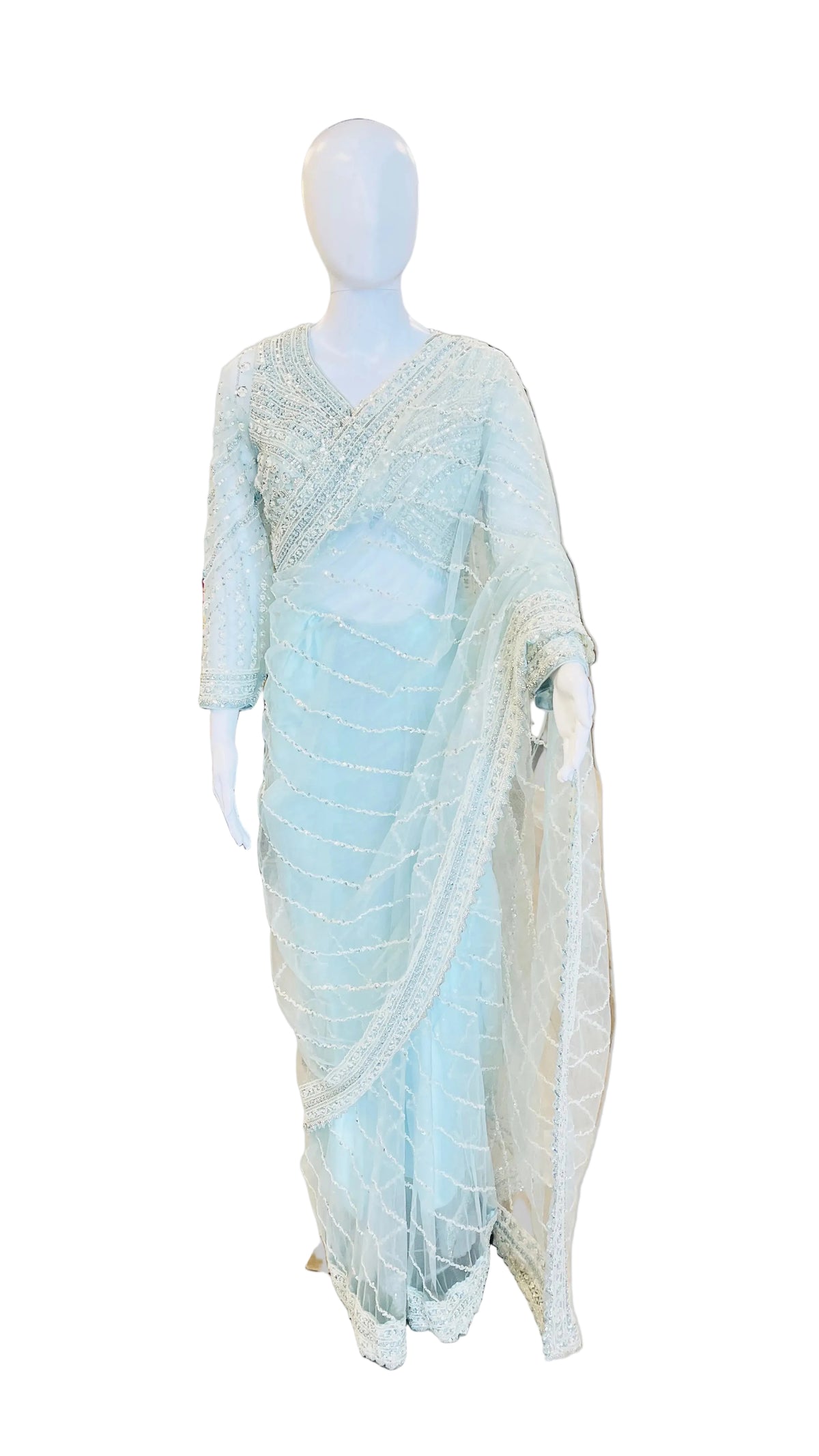 Sky-Blue Color Net Saree