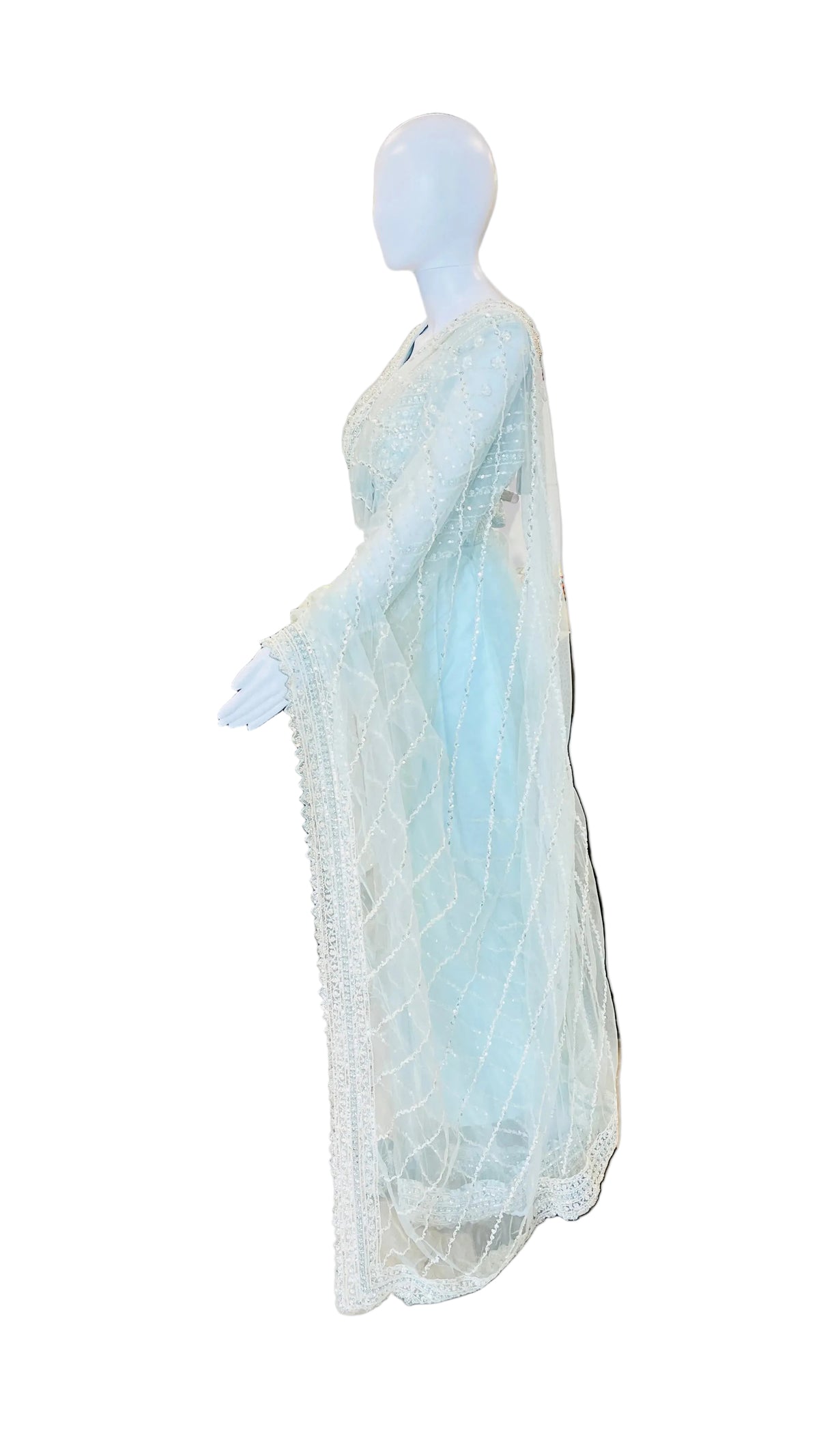 Sky-Blue Color Net Saree