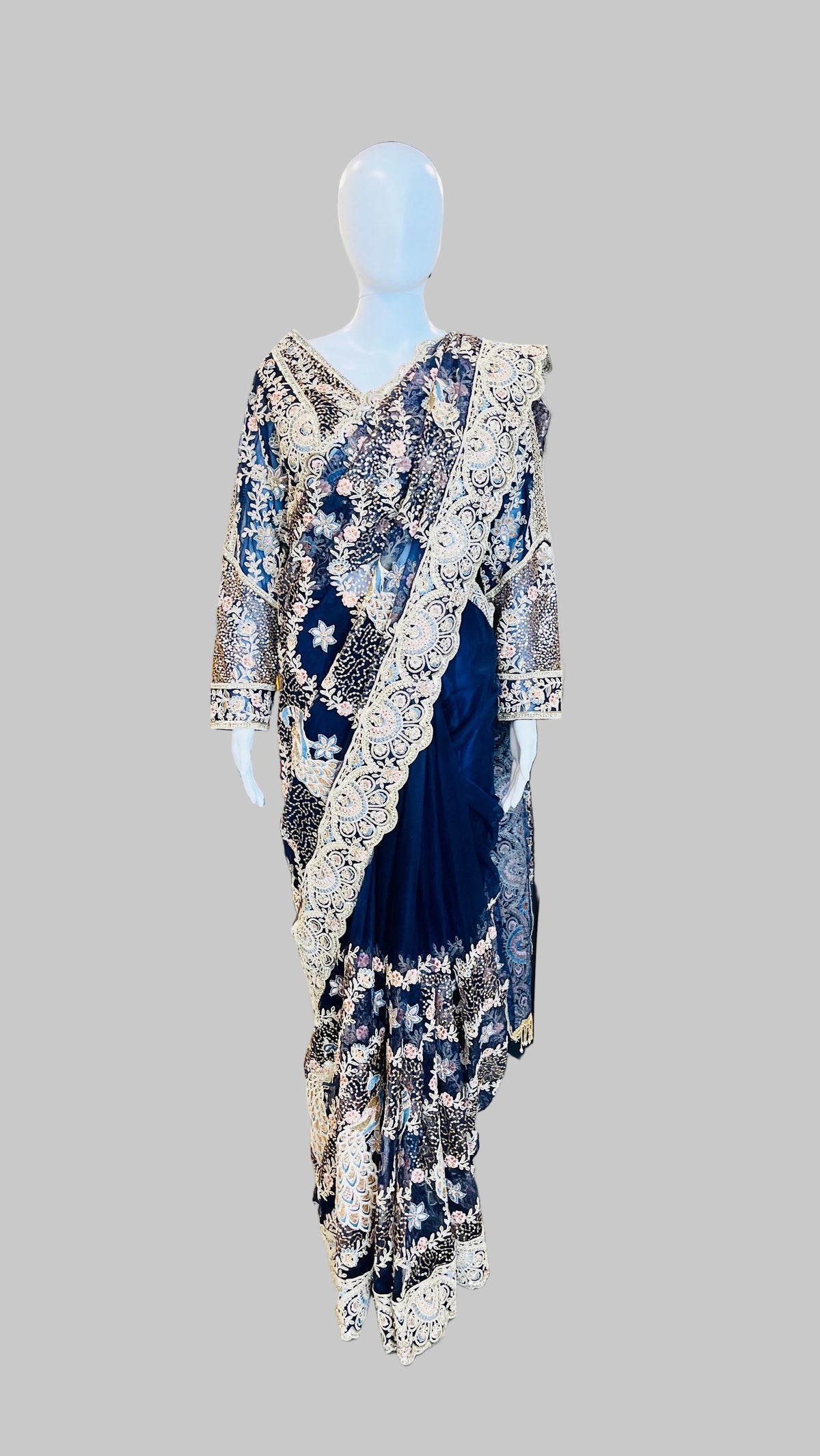 Navy-Blue Color Net Saree