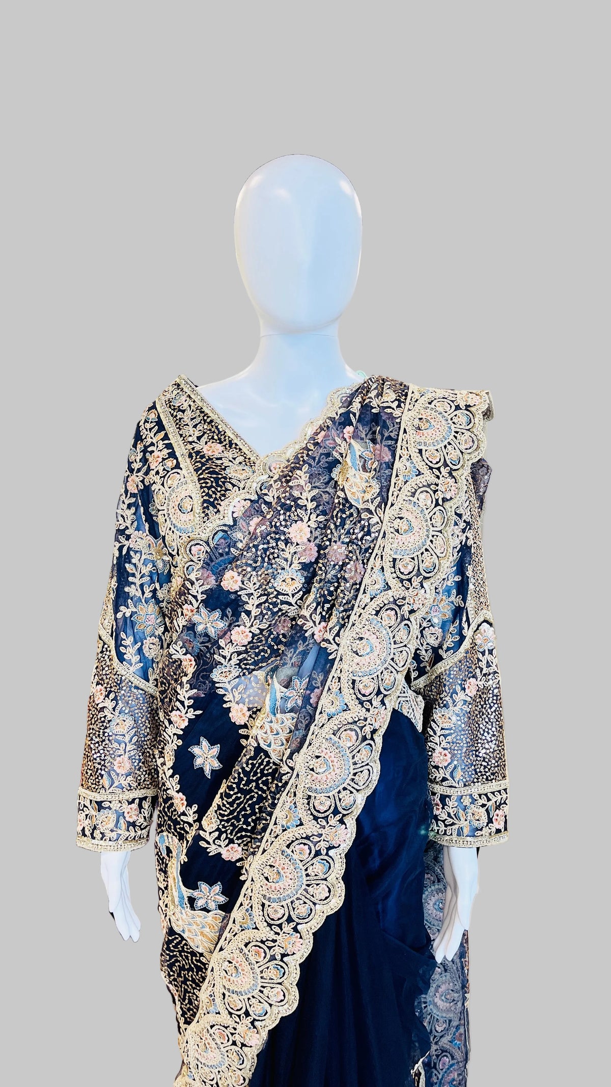 Navy-Blue Color Net Saree