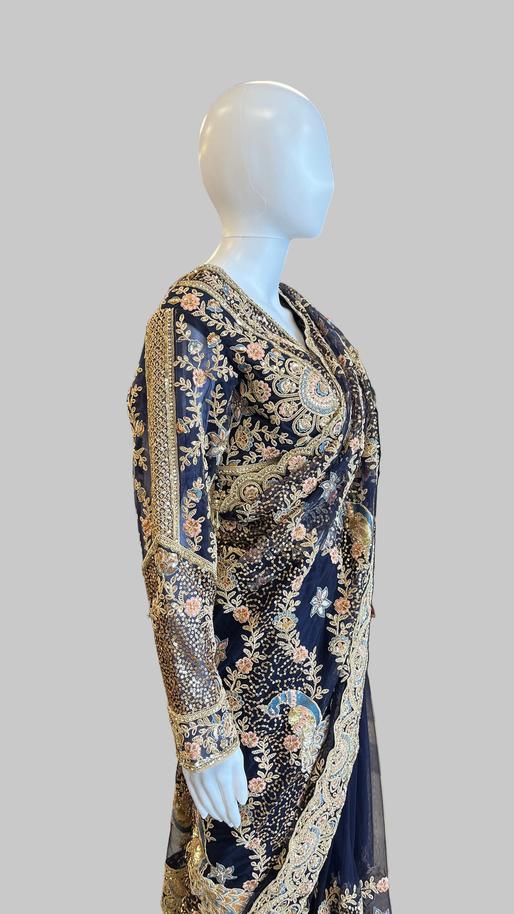 Navy-Blue Color Net Saree