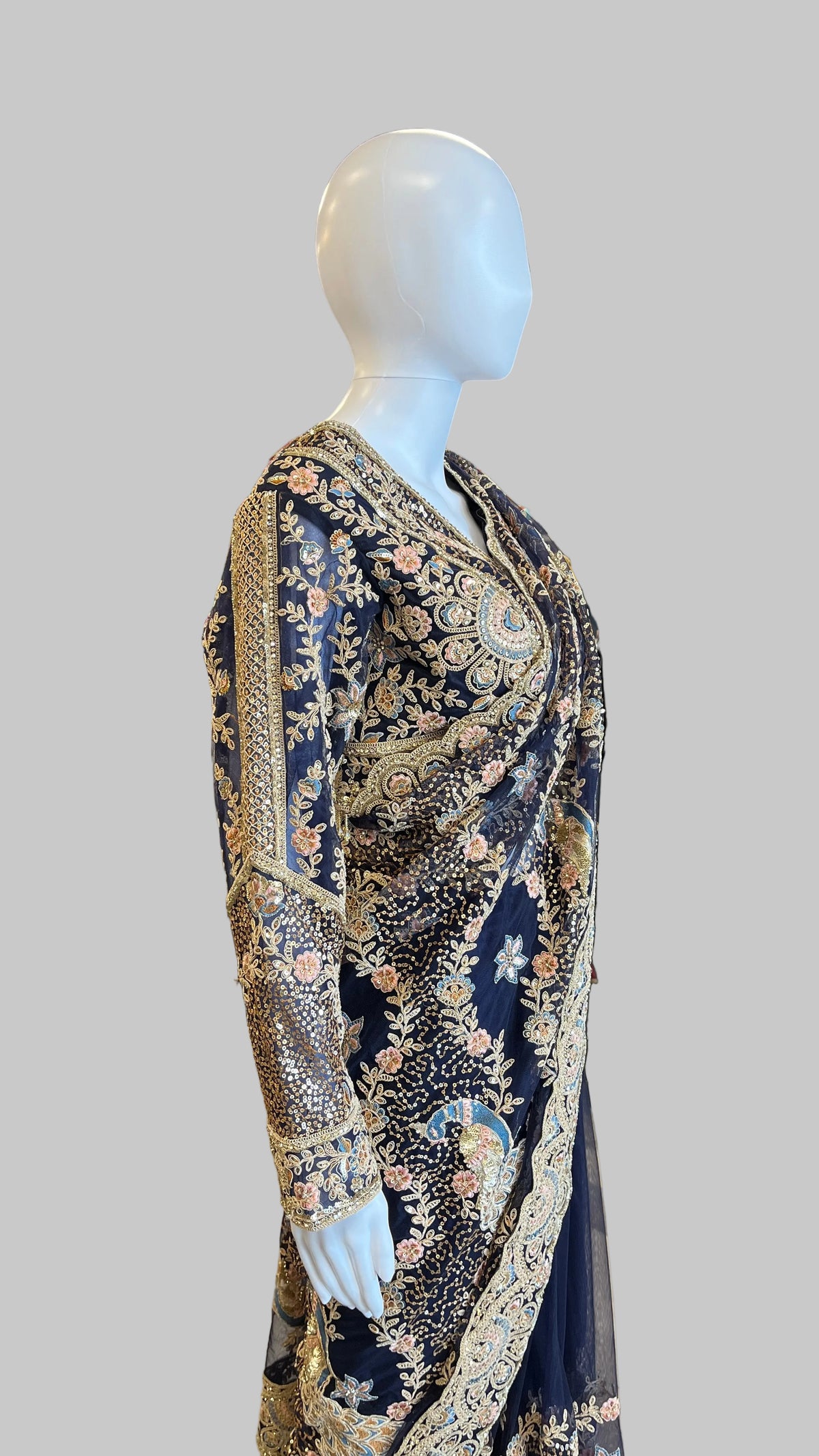 Navy-Blue Color Net Saree
