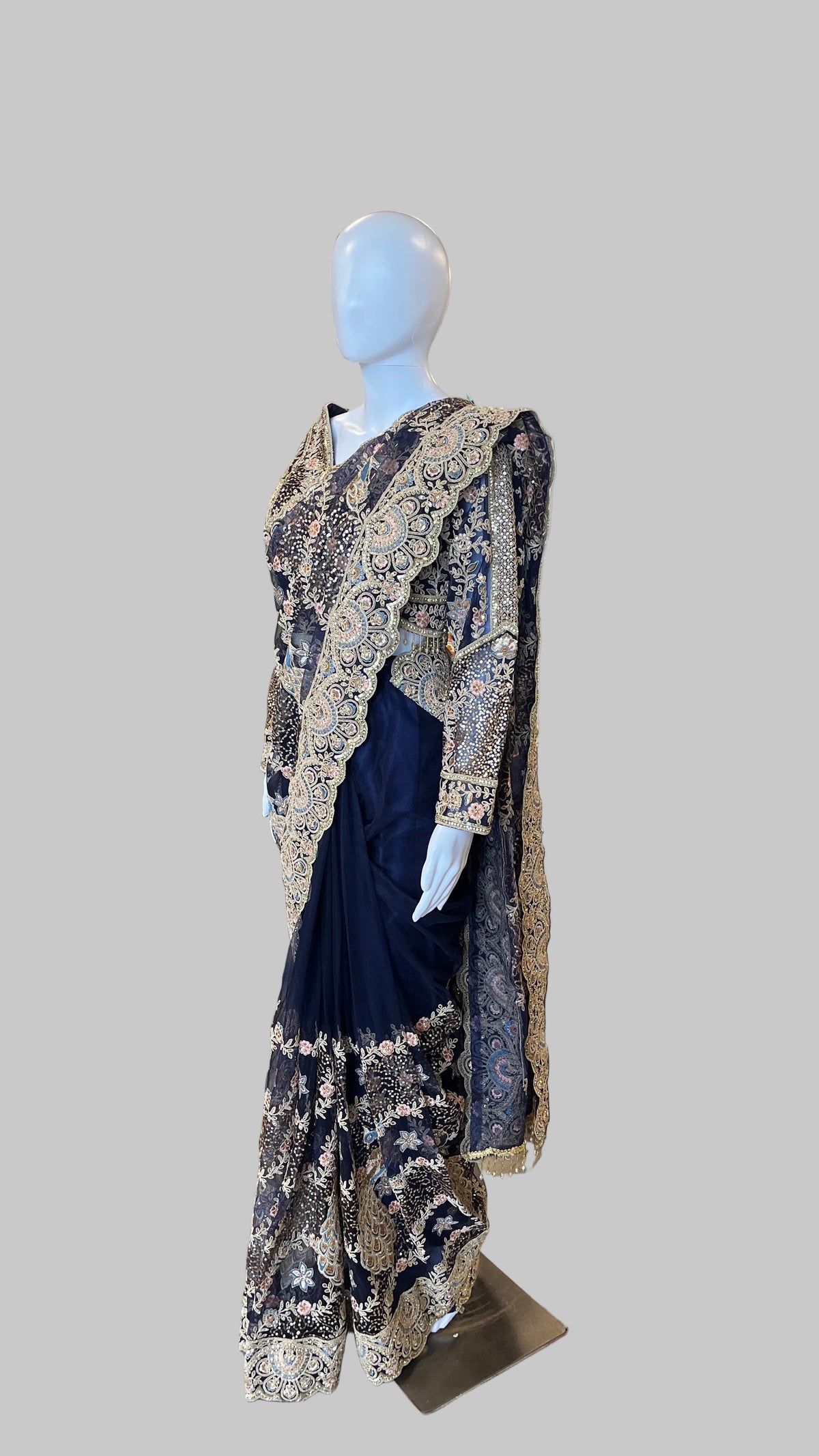 Navy-Blue Color Net Saree