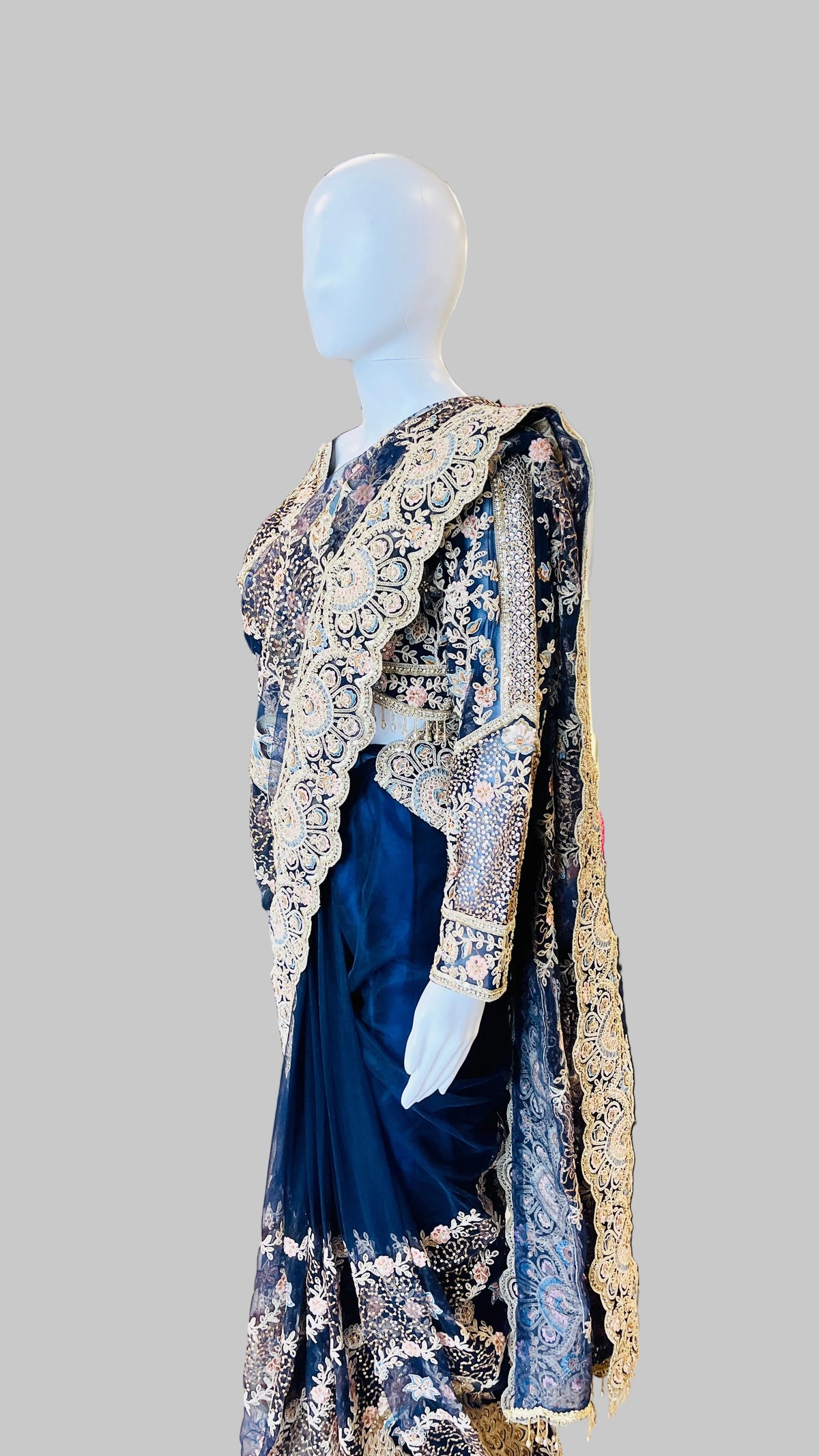 Navy-Blue Color Net Saree