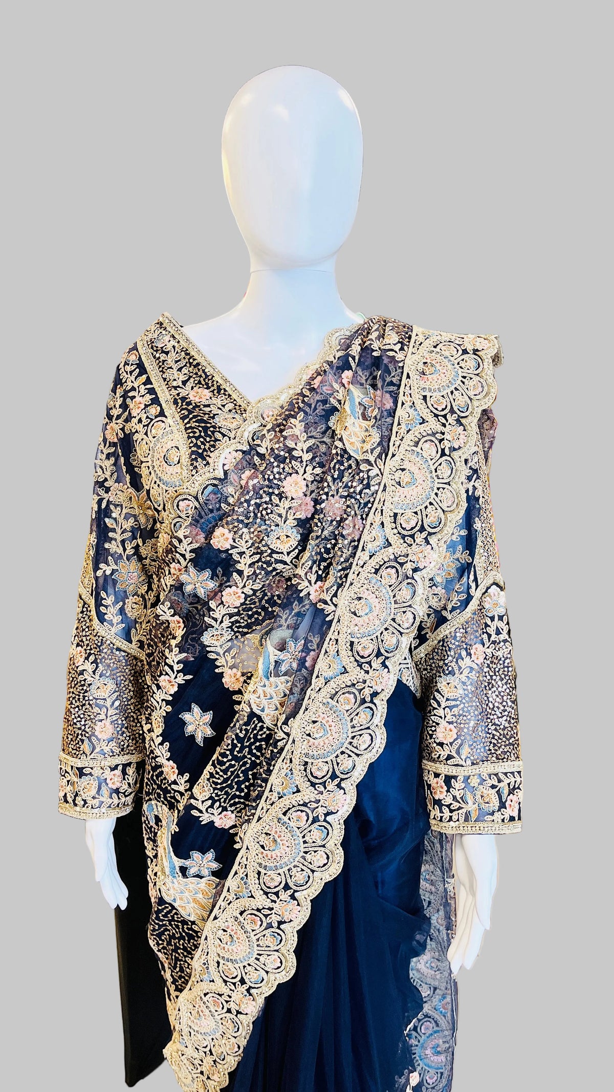 Navy-Blue Color Net Saree