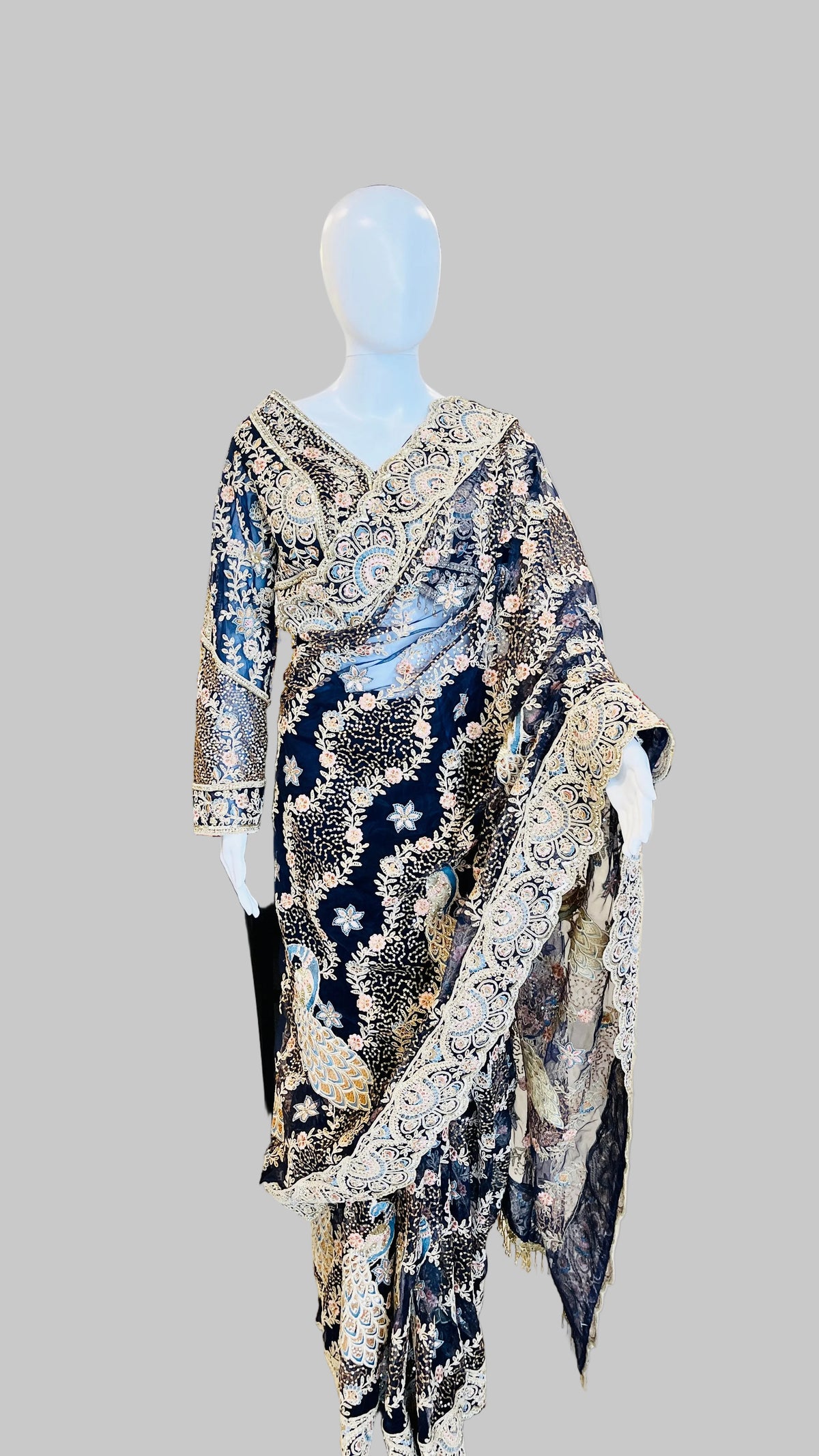 Navy-Blue Color Net Saree