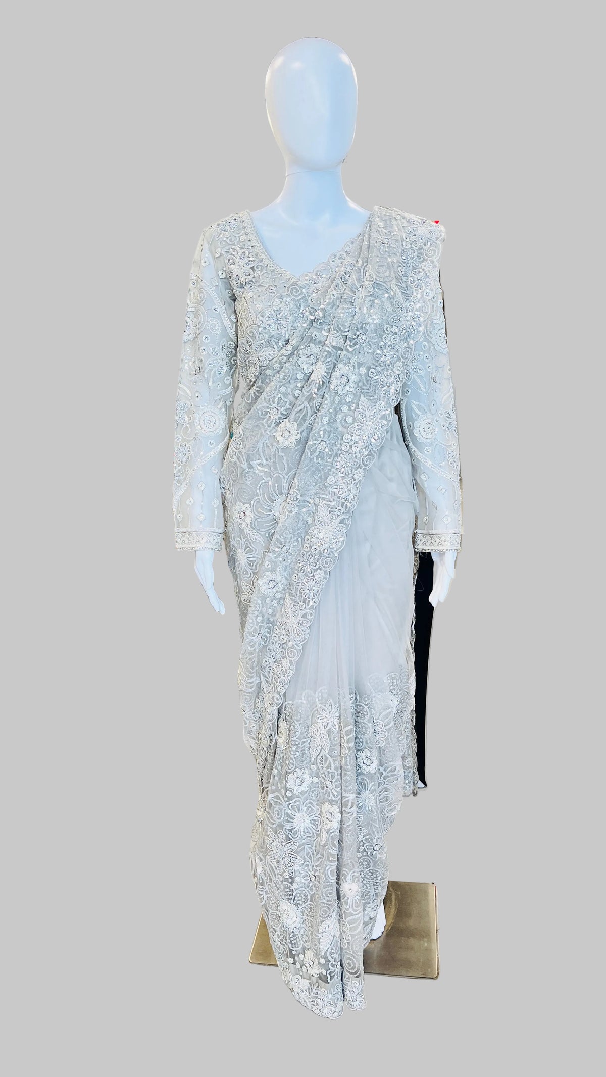 Light-Grey Color Net Saree