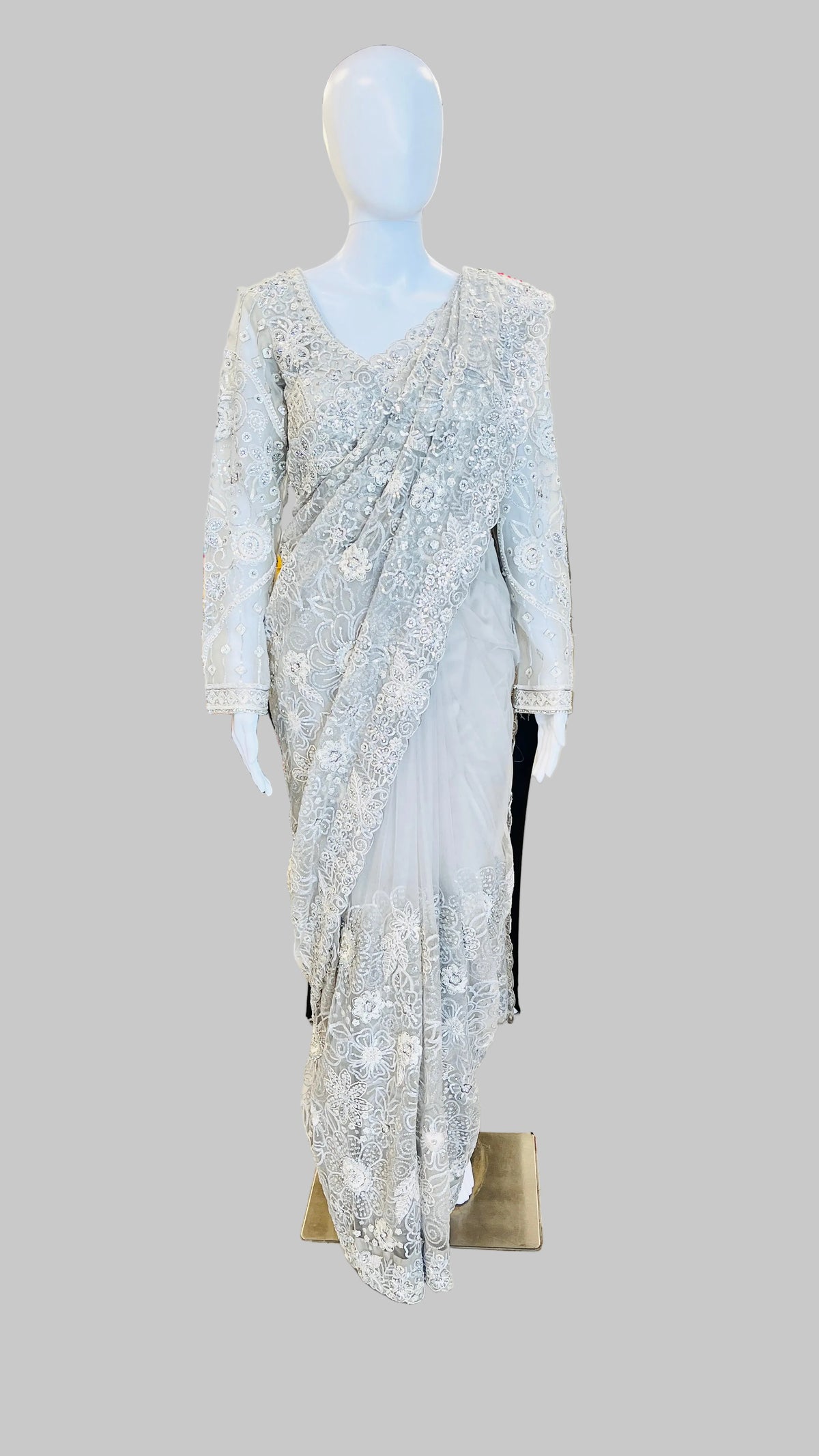 Light-Grey Color Net Saree