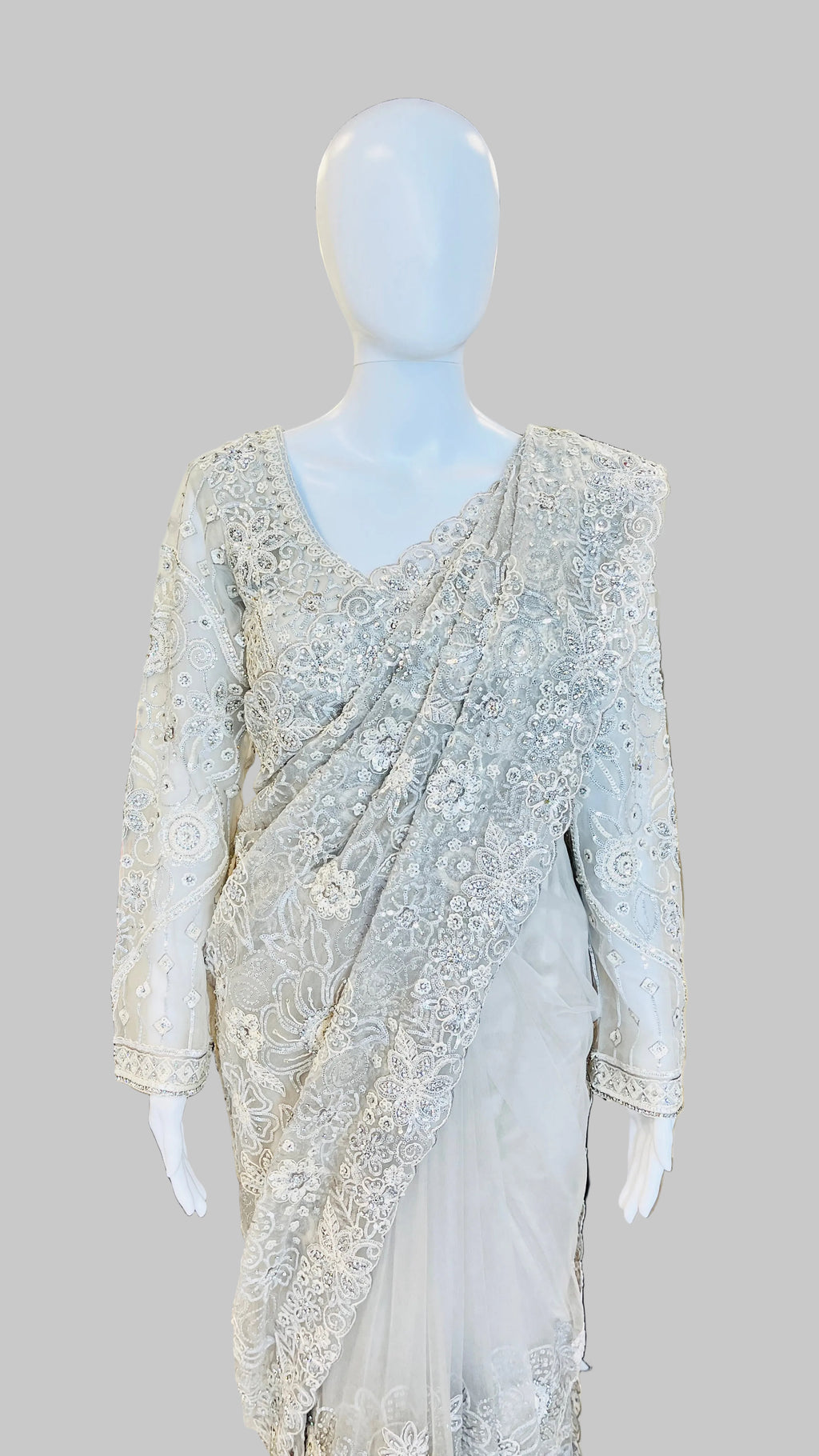 Light-Grey Color Net Saree