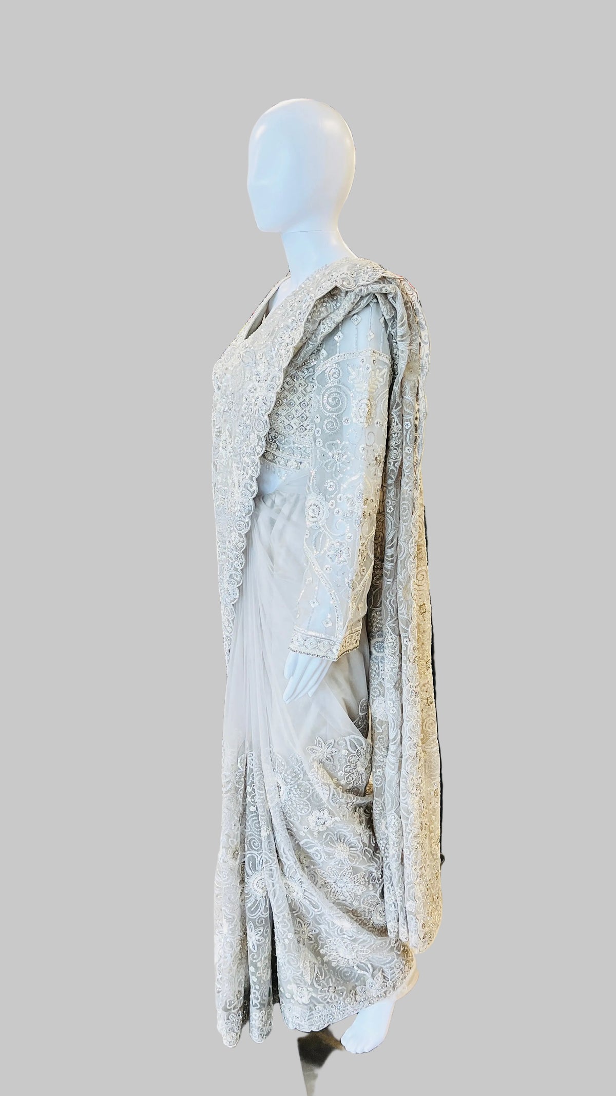 Light-Grey Color Net Saree