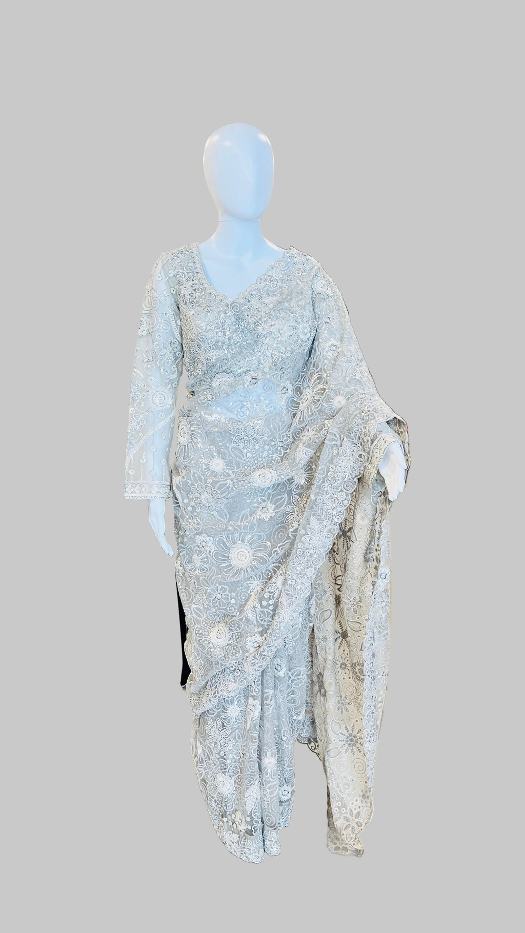 Light-Grey Color Net Saree