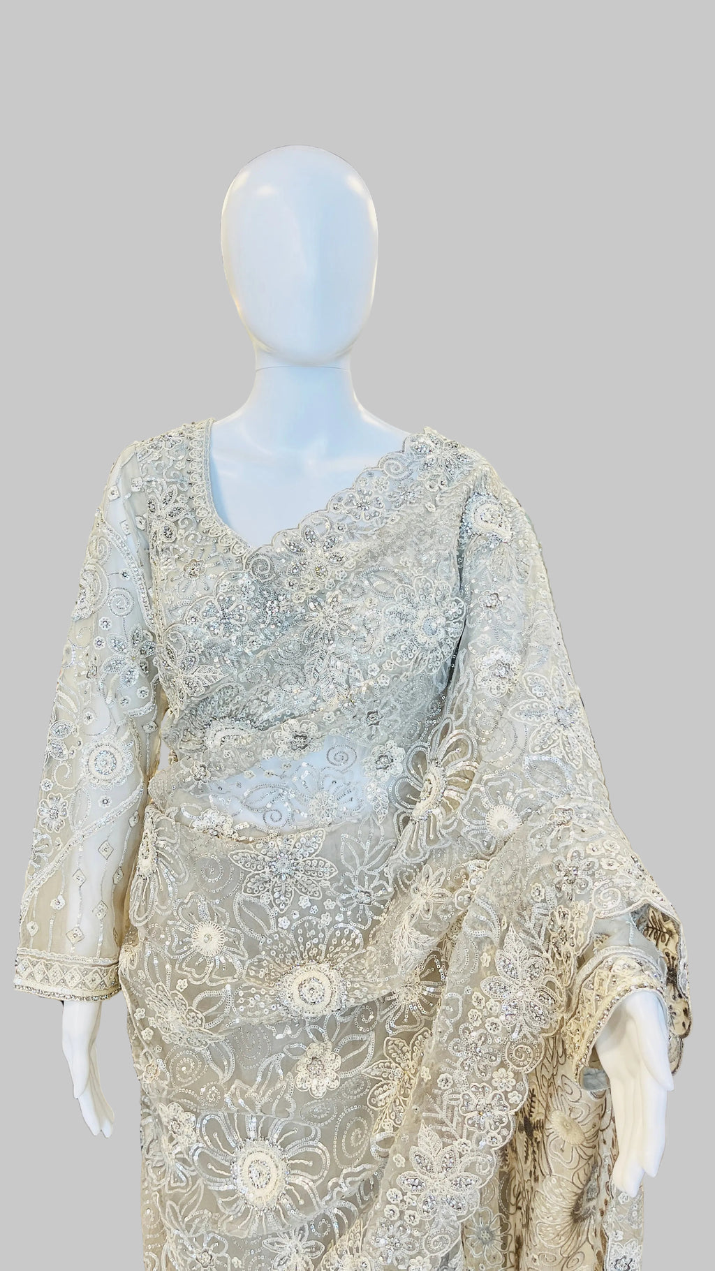 Light-Grey Color Net Saree
