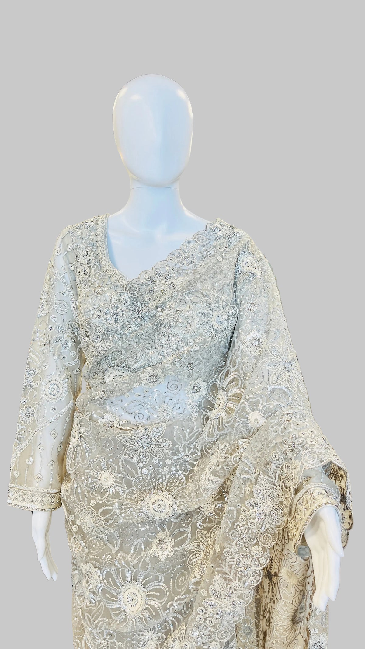Light-Grey Color Net Saree