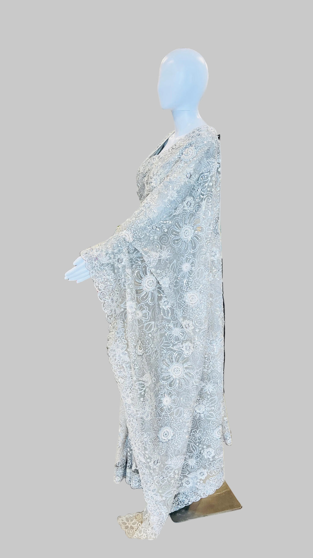 Light-Grey Color Net Saree