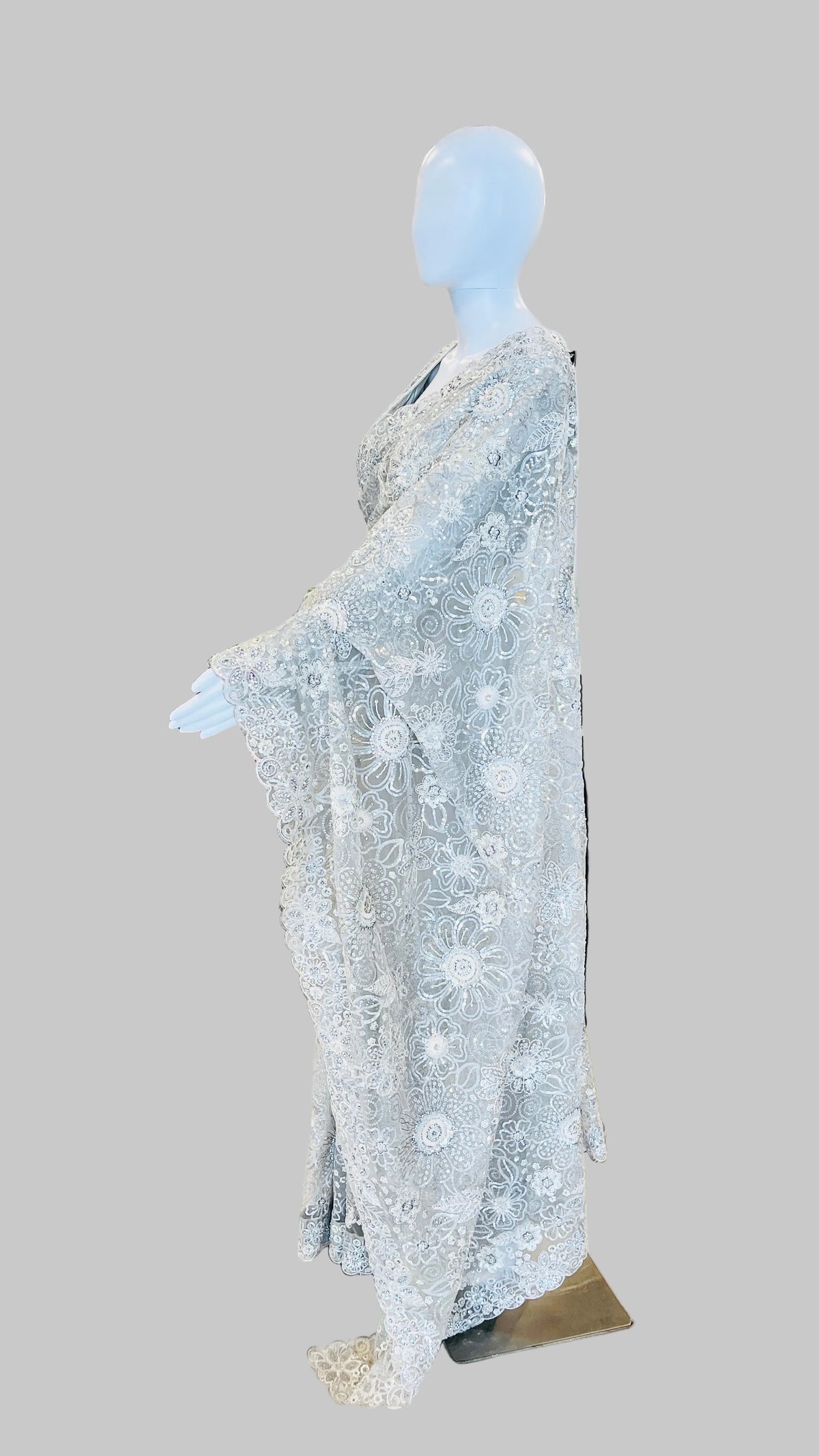 Light-Grey Color Net Saree