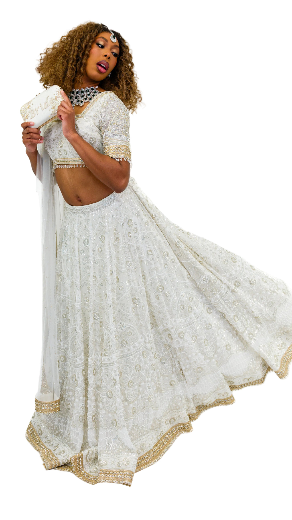 White Gold-Beaded Bridal Lehnga