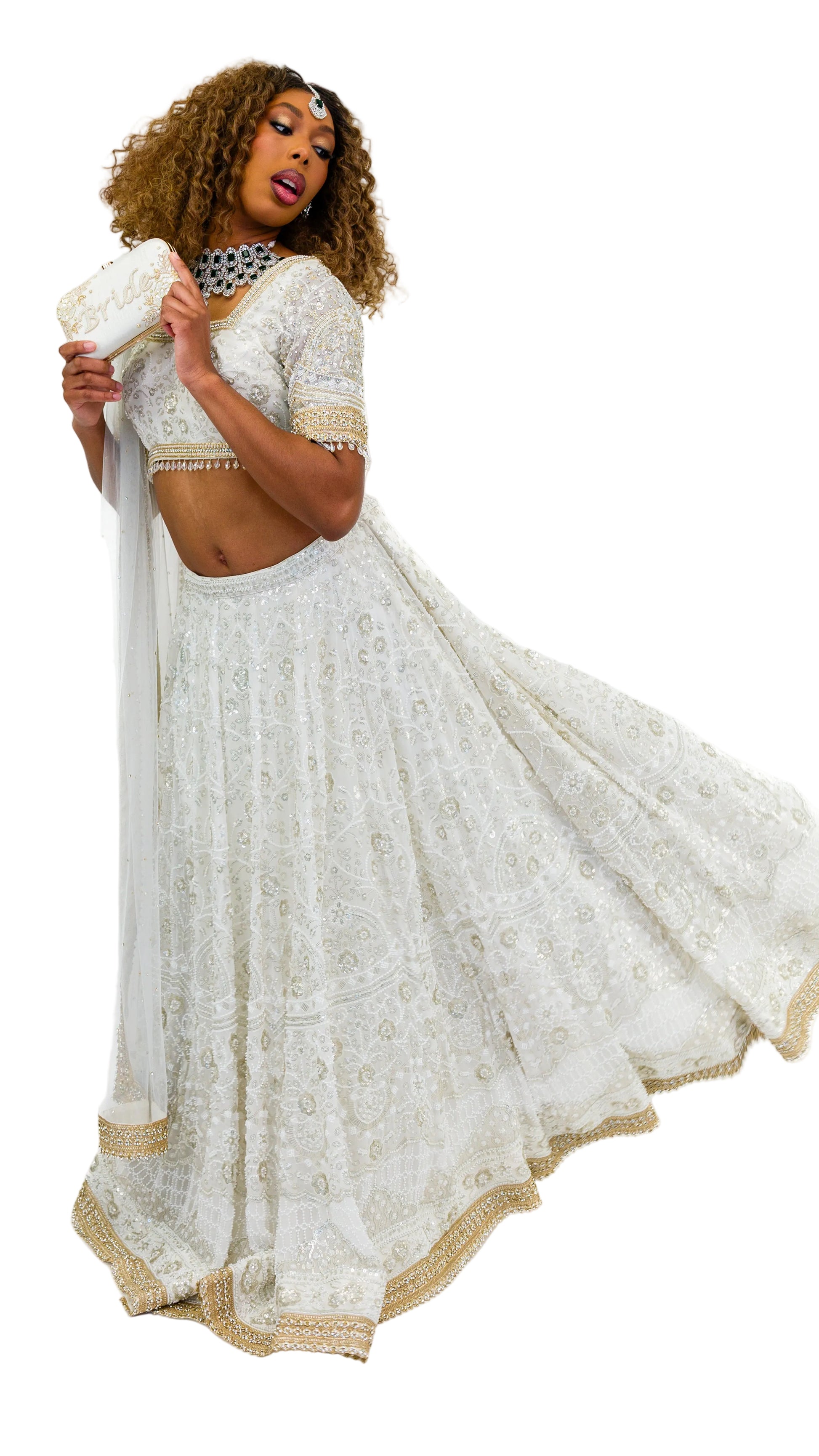 White Gold-Beaded Bridal Lehnga