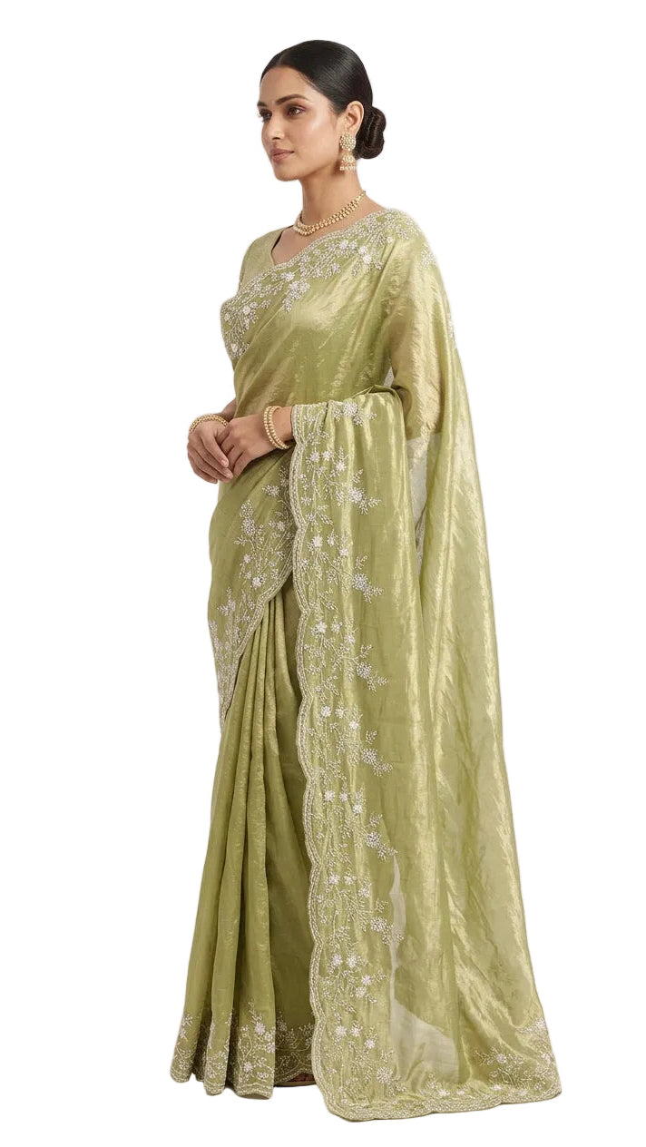 Olive Green Color Saree