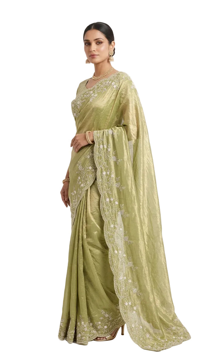 Olive Green Color Saree