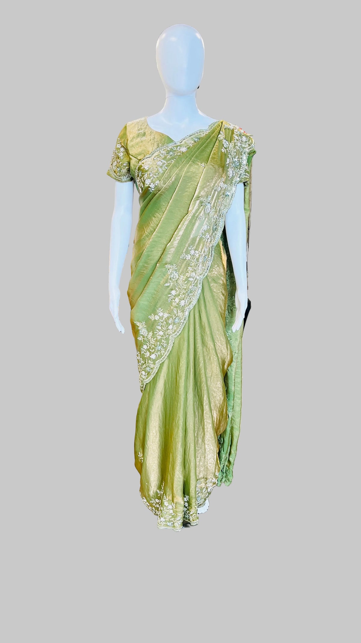 Olive Green Color Saree
