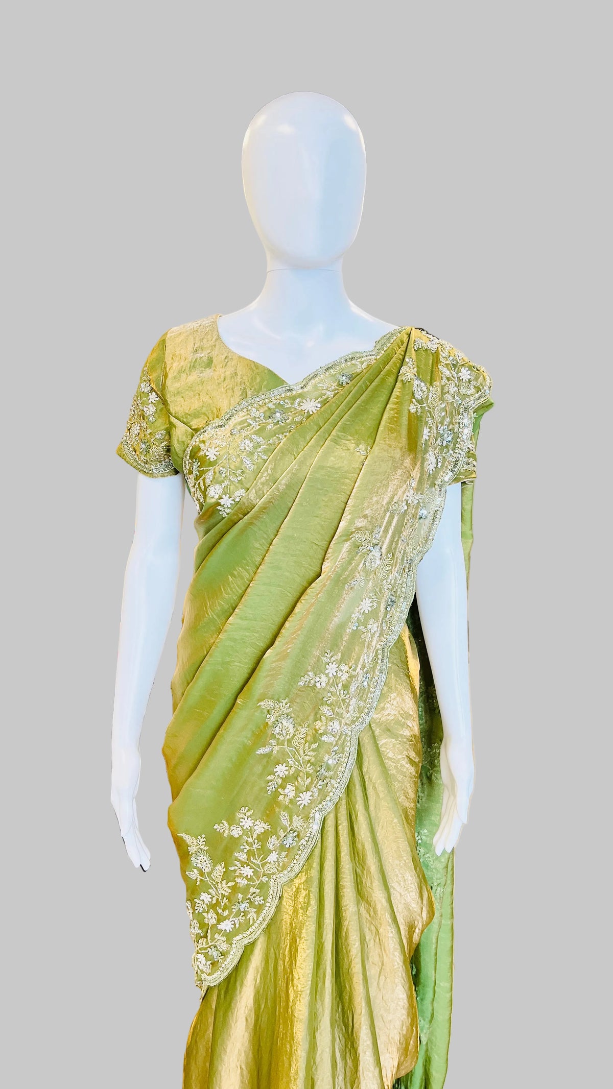 Olive Green Color Saree
