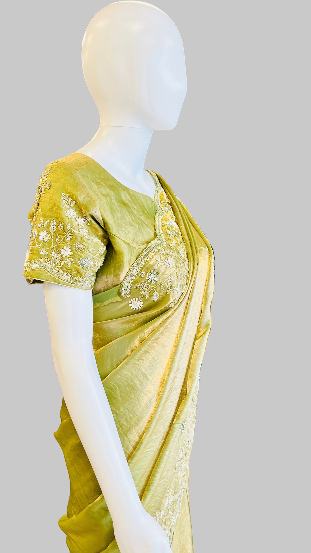 Olive Green Color Saree