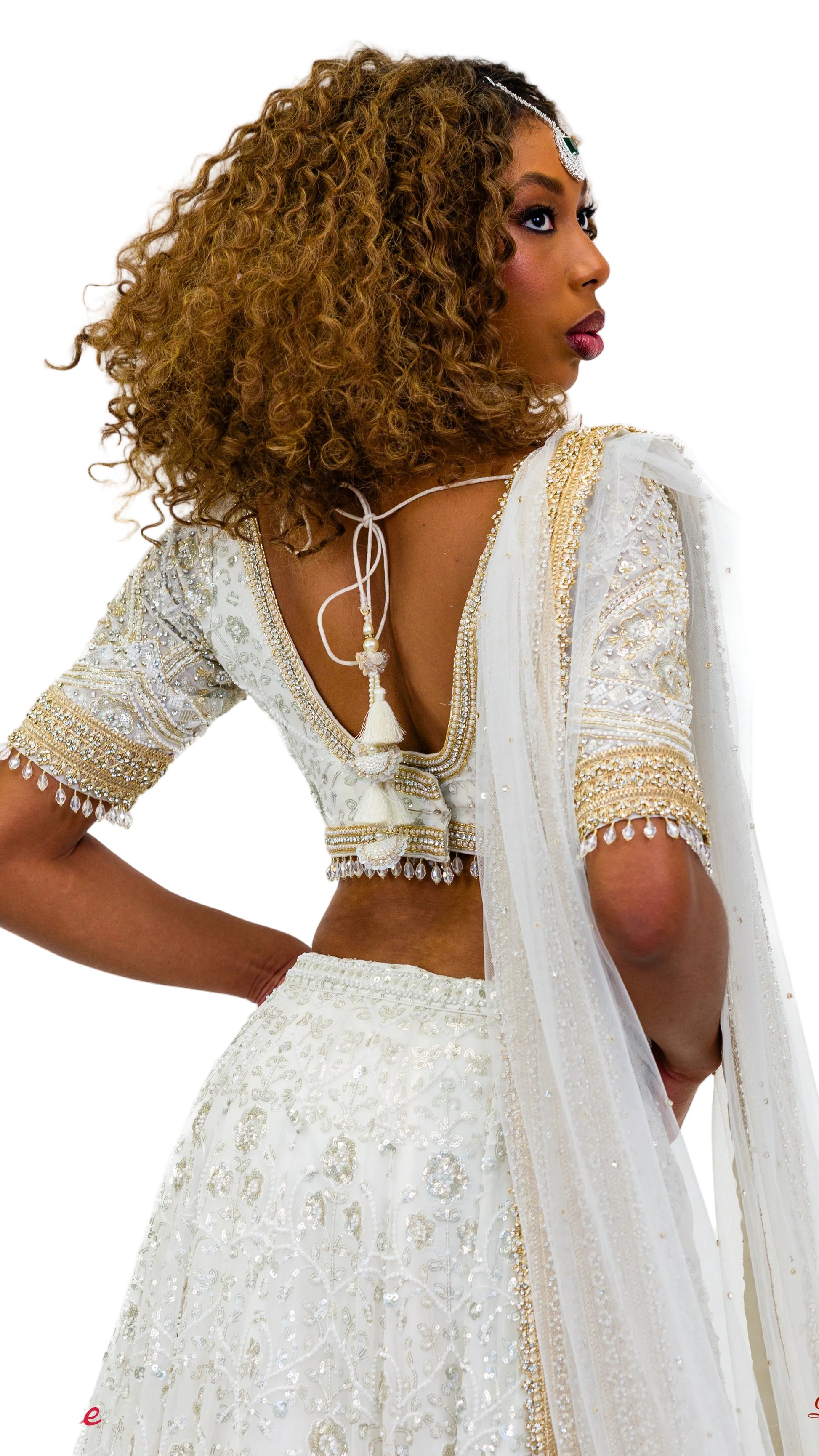 White Gold-Beaded Bridal Lehnga