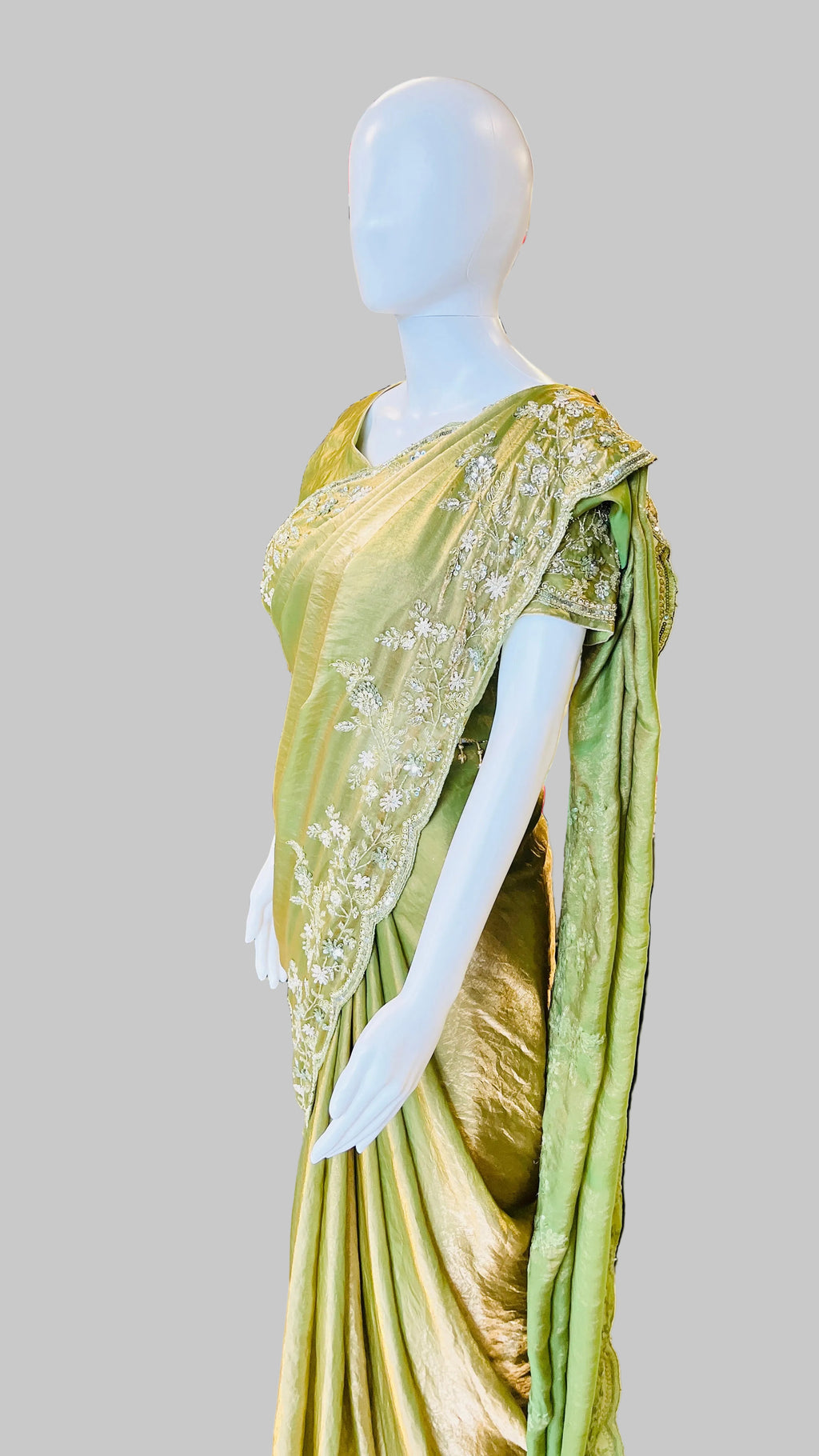 Olive Green Color Saree