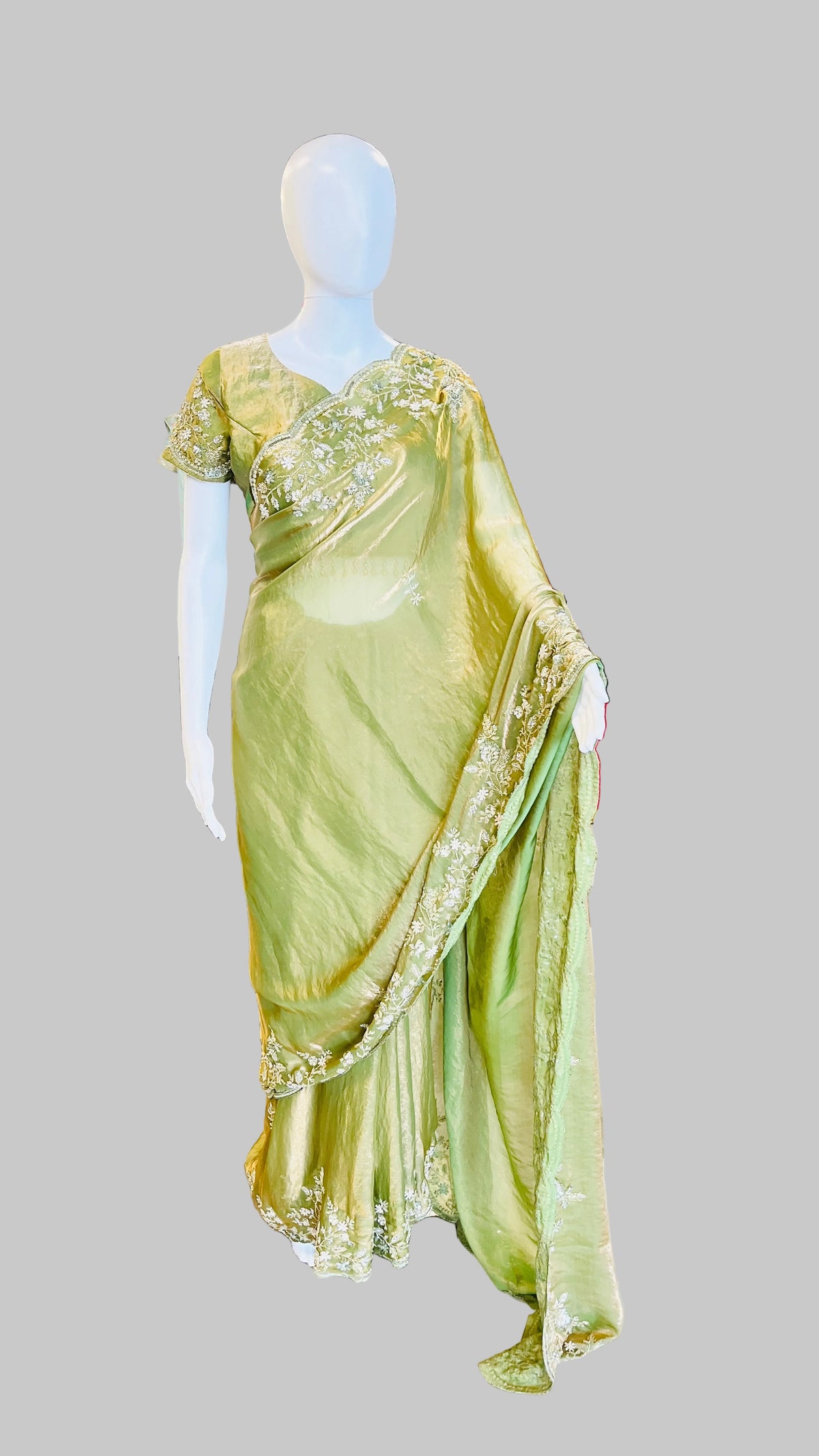 Olive Green Color Saree