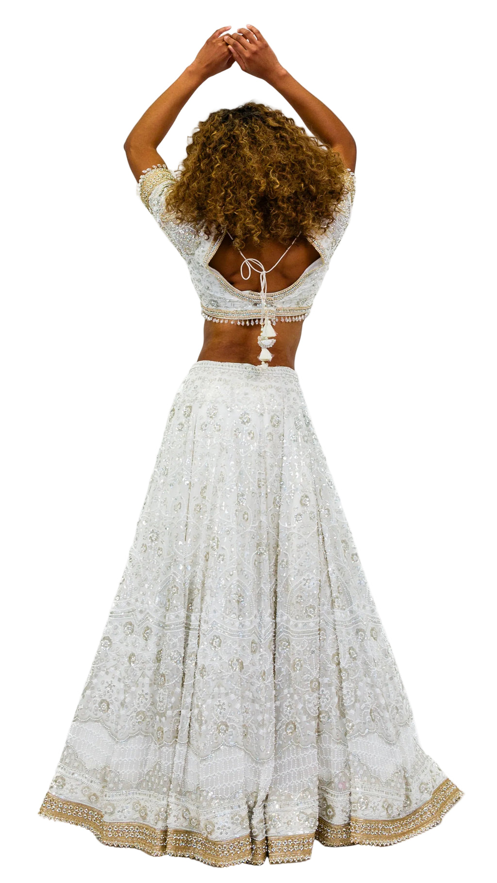 White Gold-Beaded Bridal Lehnga