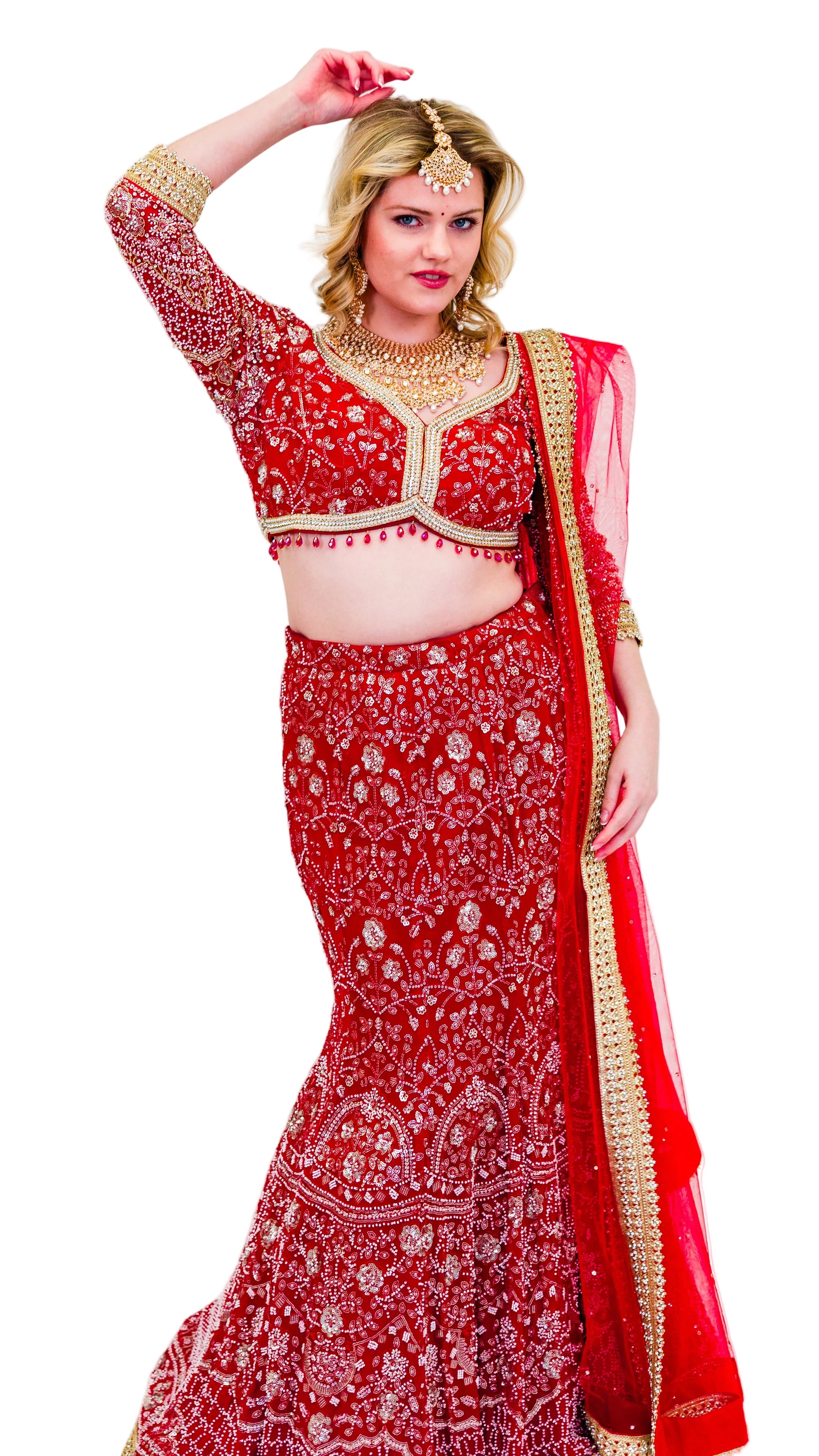 Red Bridal Mermaid Lehnga
