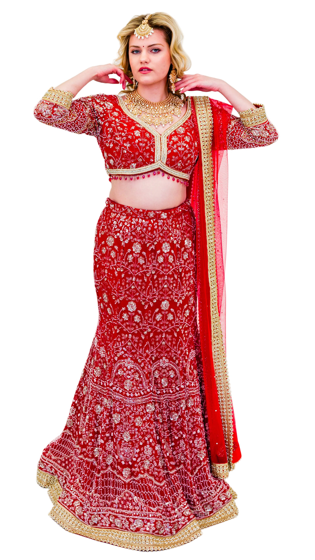Red Bridal Mermaid Lehnga