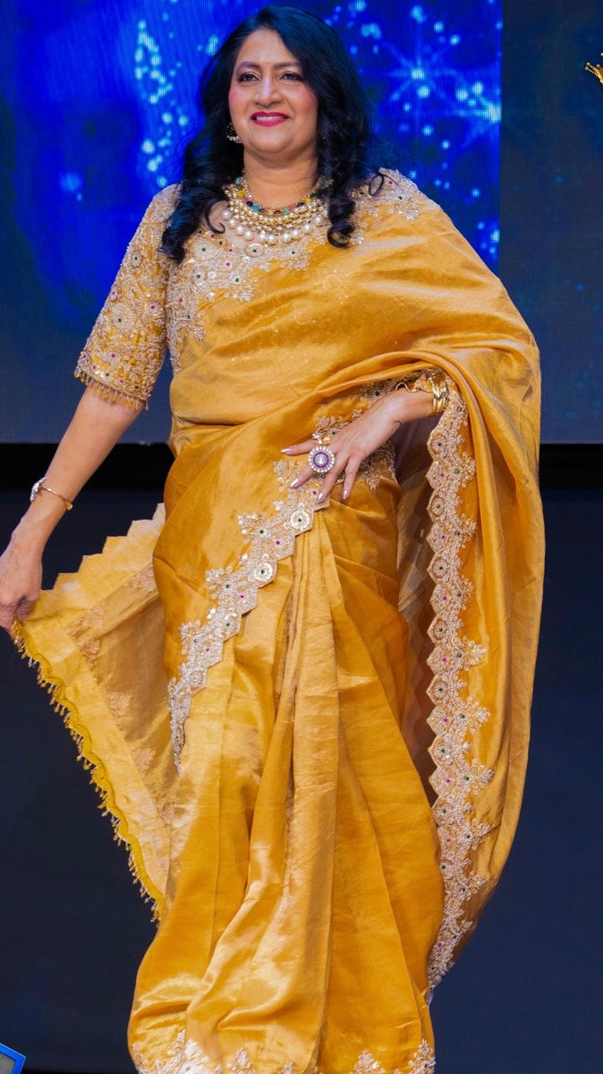 Mustard Yellow Tissue Saree