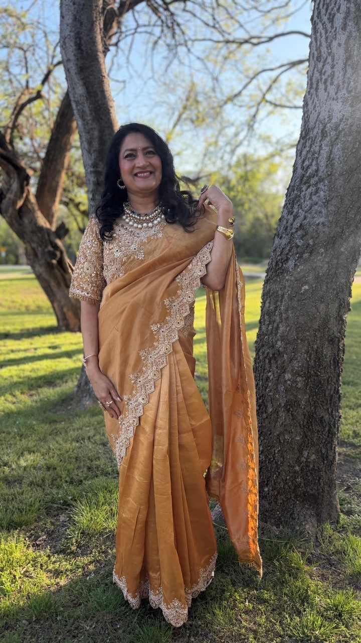 Mustard Yellow Tissue Saree