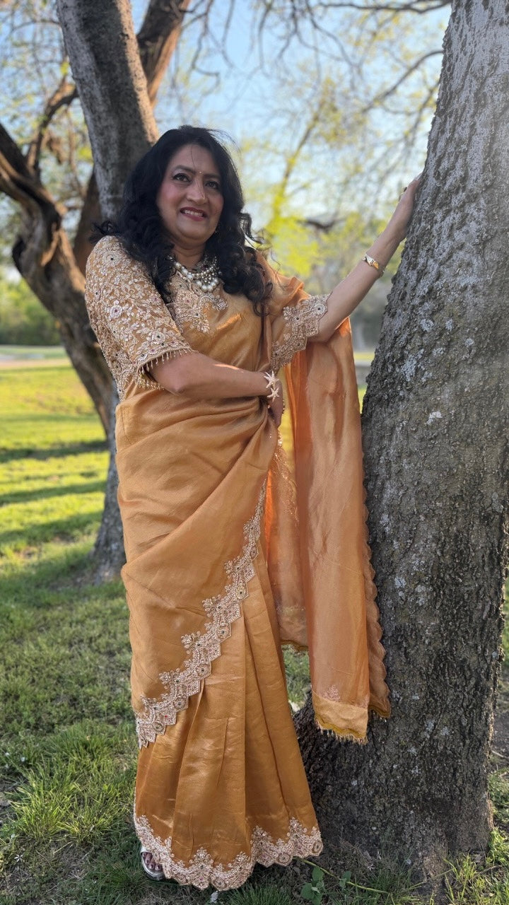 Mustard Yellow Tissue Saree