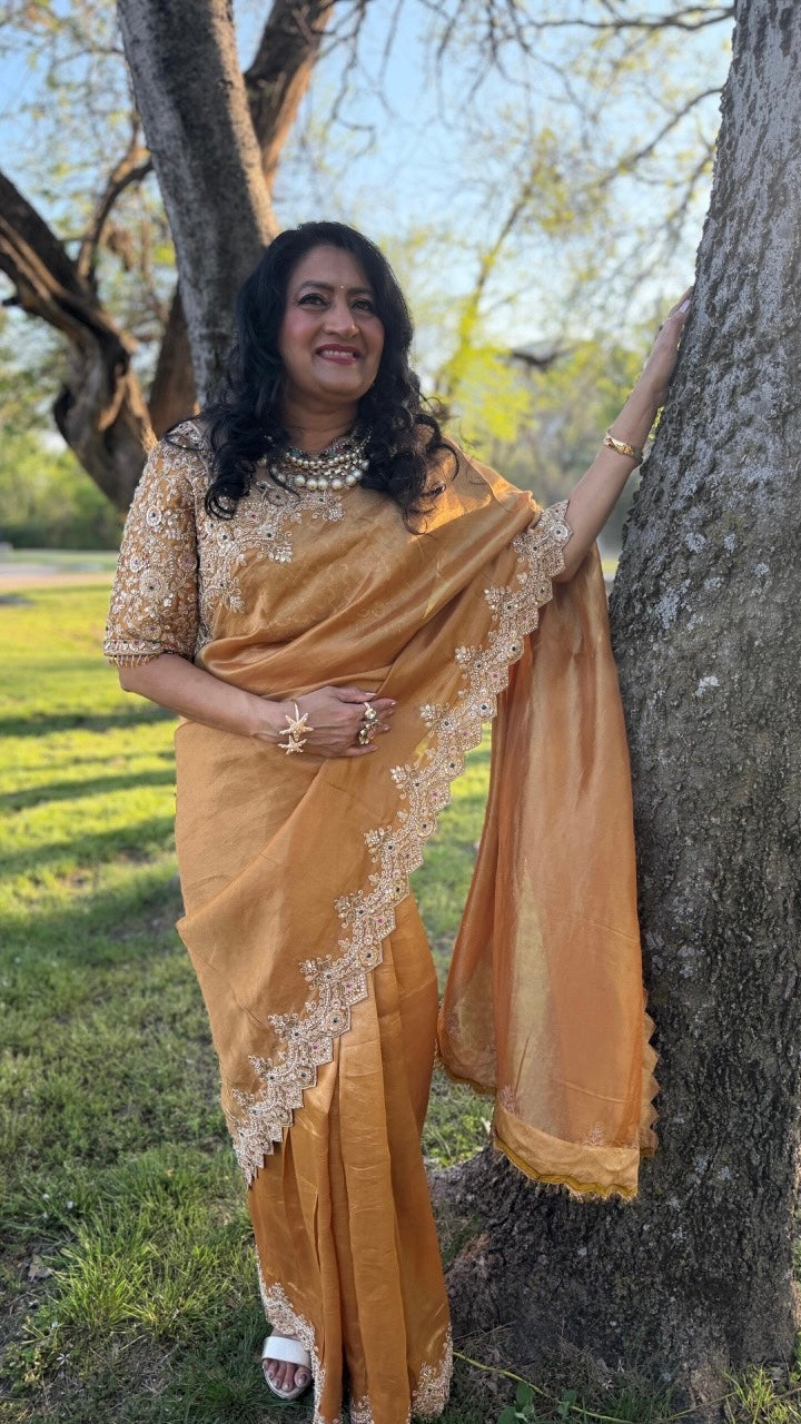 Mustard Yellow Tissue Saree