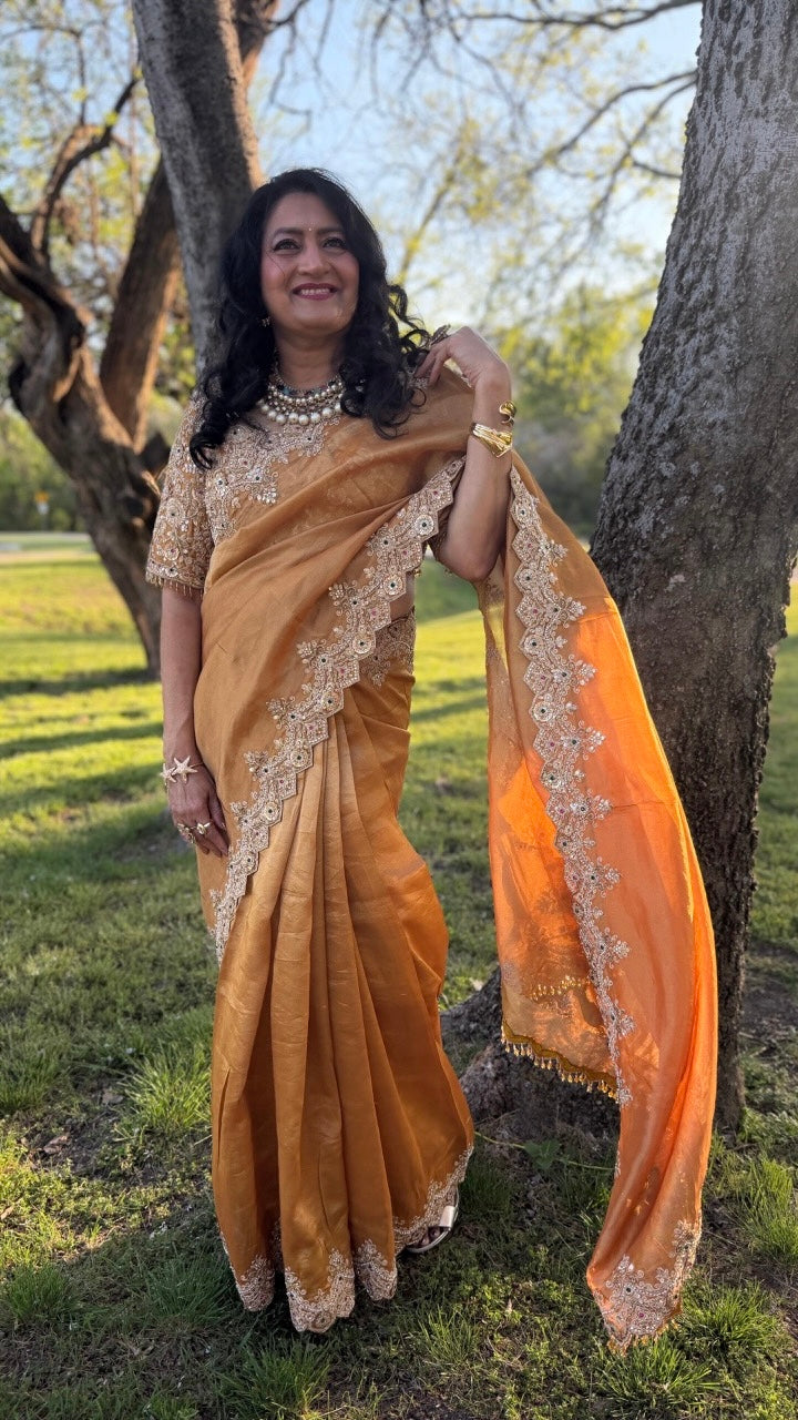 Mustard Yellow Tissue Saree