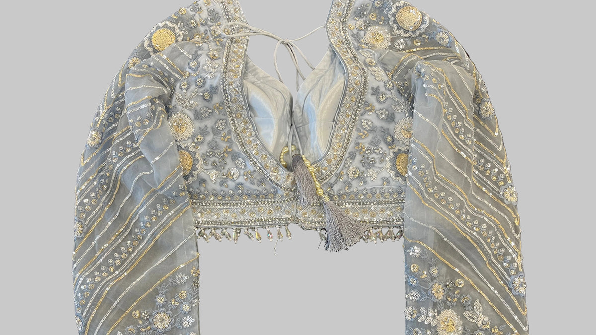 Sky-Blue Net Embroidered Saree