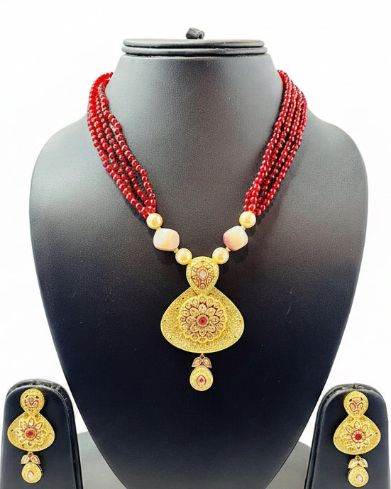 Maroon & Gold Color Set with Earrings