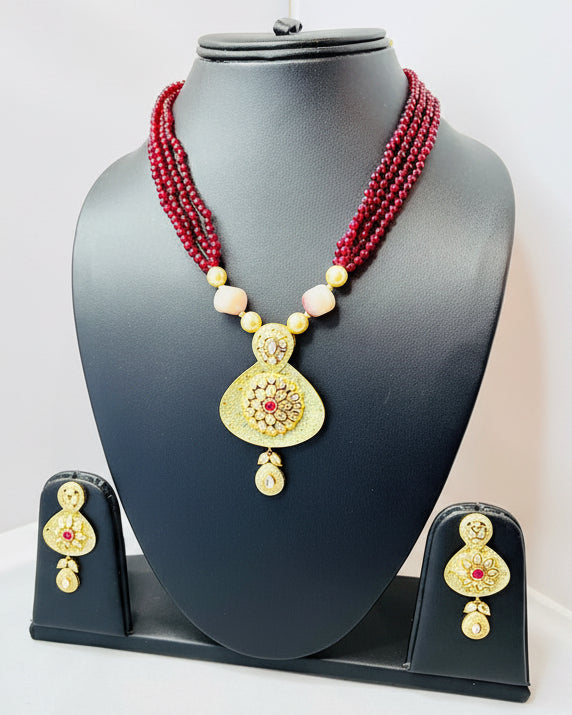 Maroon & Gold Color Set with Earrings