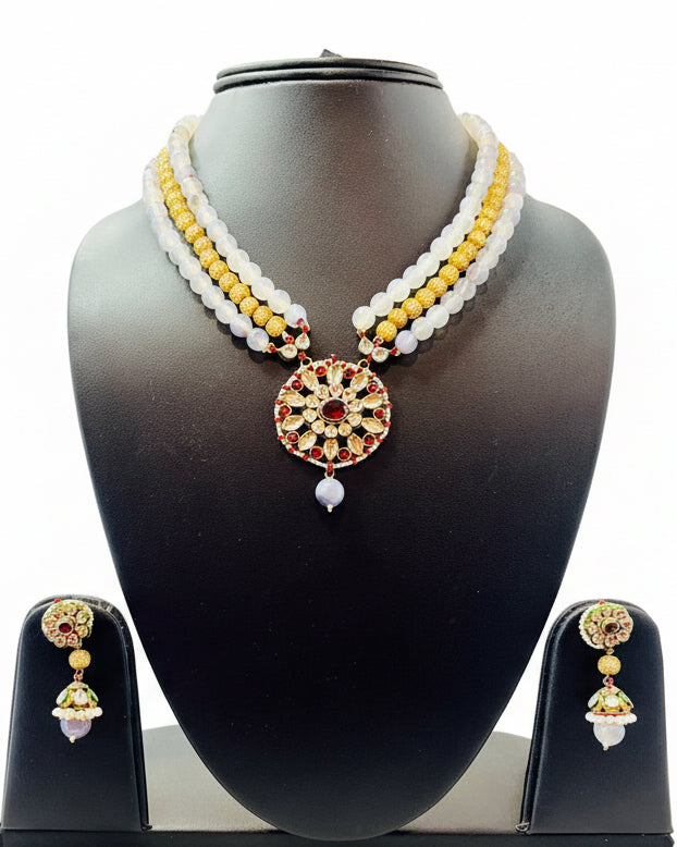 Light Grey & Gold Kundan Set
