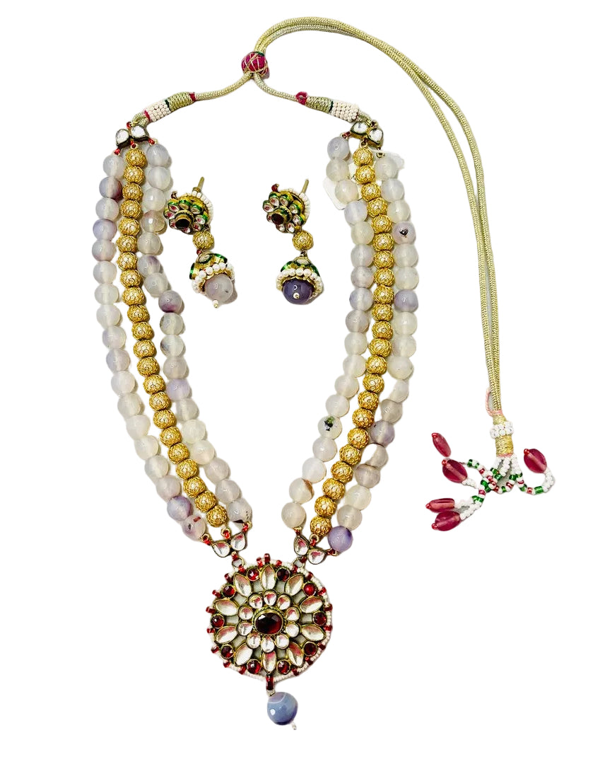 Light Grey & Gold Kundan Set
