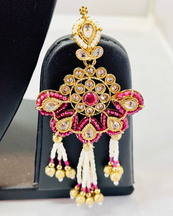 White Beads American Diamond Necklace Set