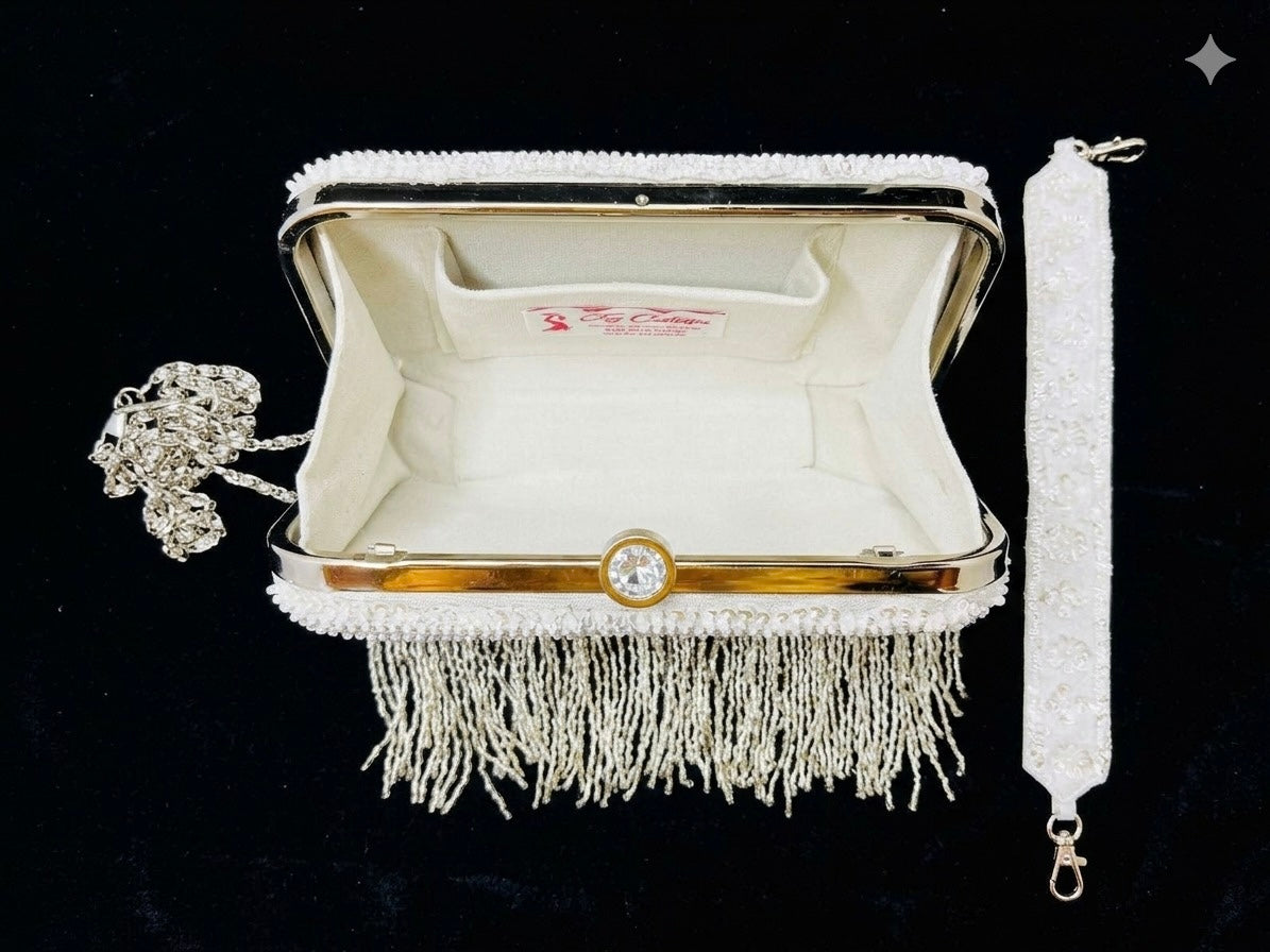 Silver Fringe Silk Clutch