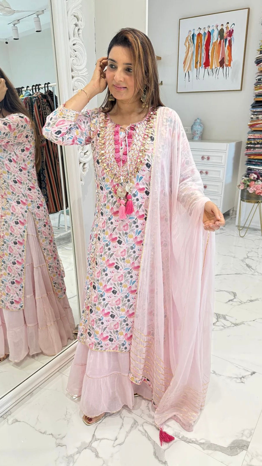 Pink Floral Gown Set