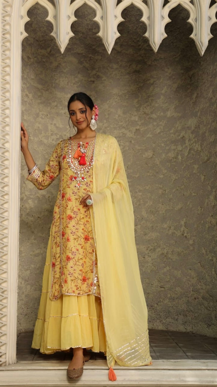 Yellow Floral Gown Set